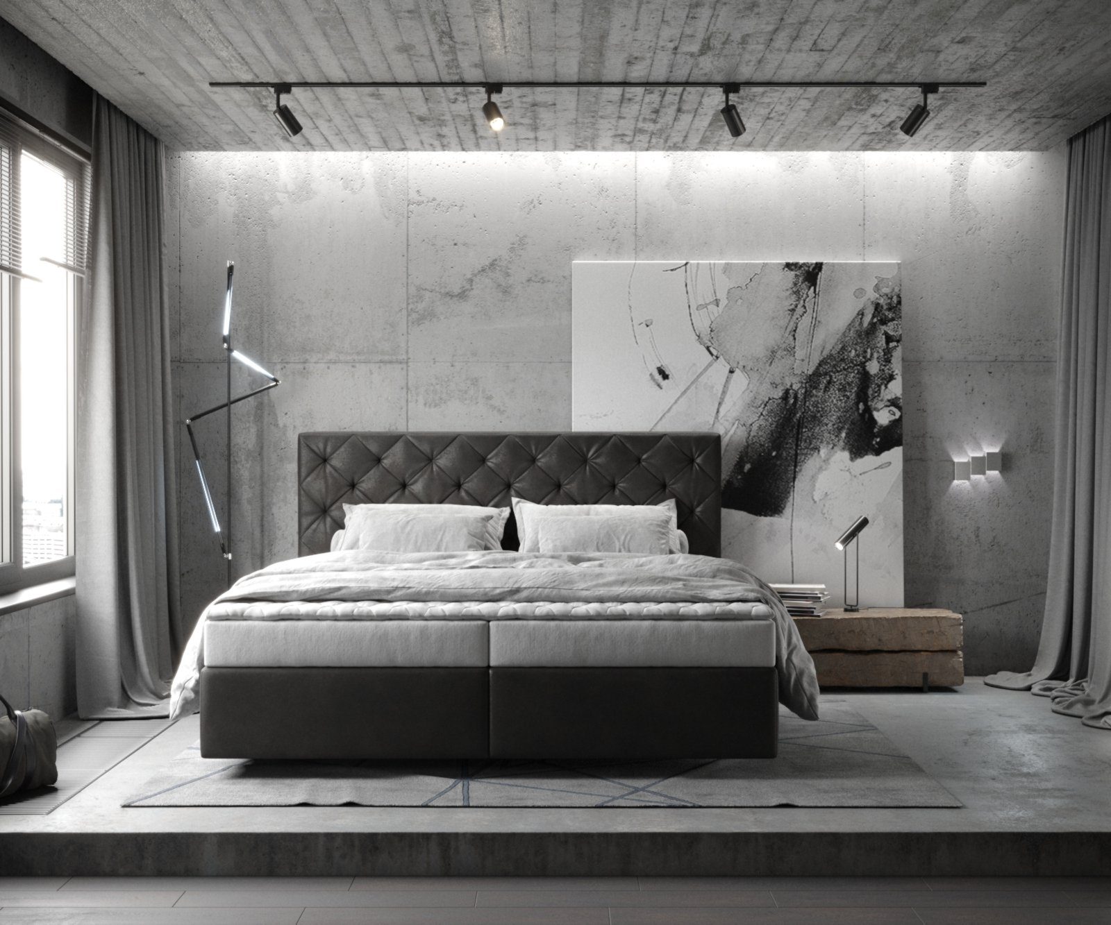 DELIFE Boxspringbett Dream-Great, Lederimitat Anthrazit 180x200 günstig online kaufen