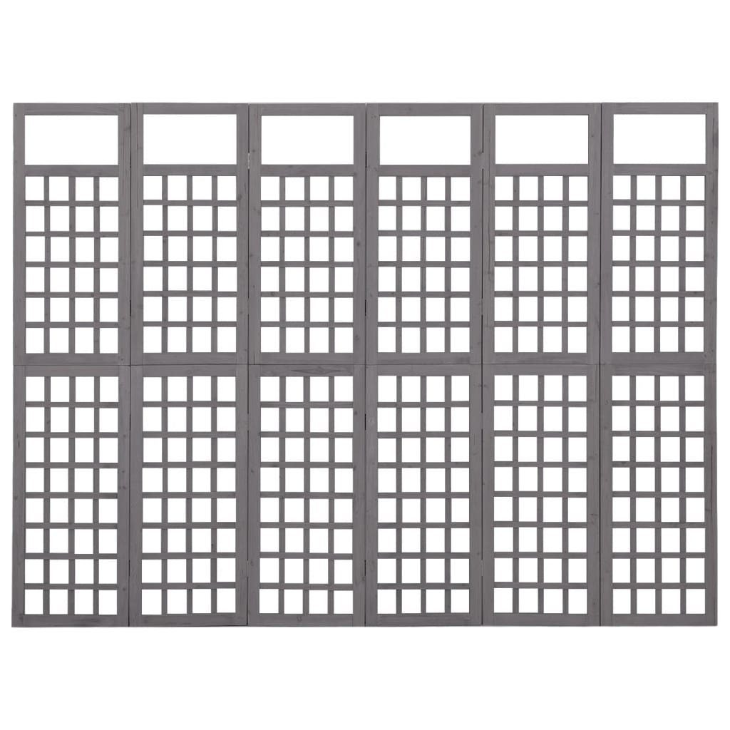 furnicato Raumteiler 6-tlg. Paravent/Spalier Massivholz 242,5x180 cm Grau Tanne