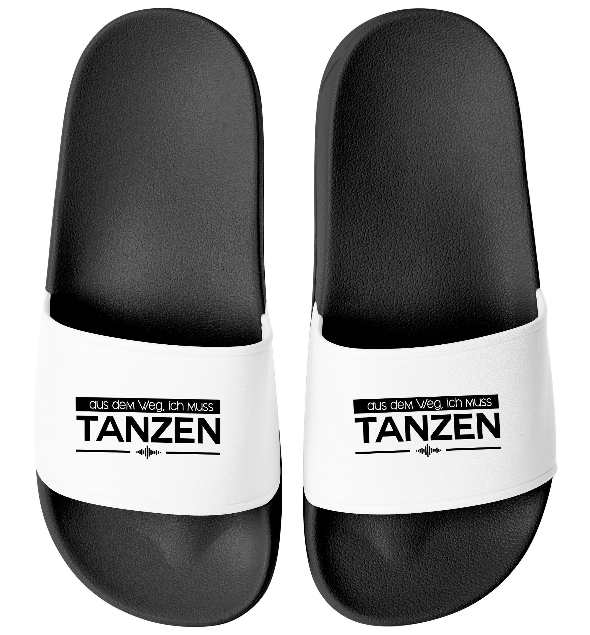Badeschlappen mit Spruch Ich muss tanzen Badelatschen Unisex Bedruckt Badesandale