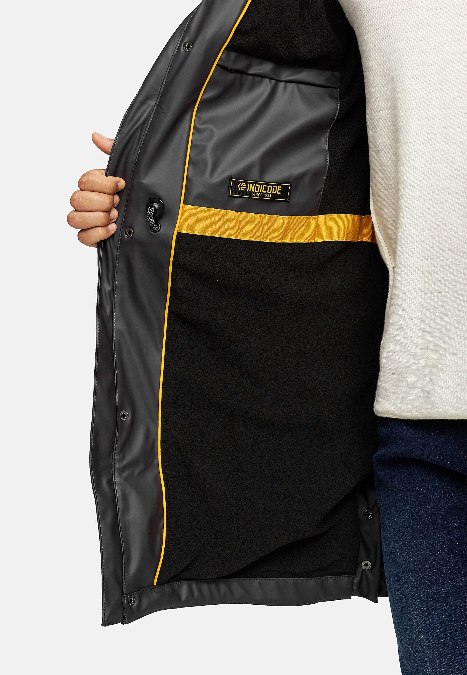 INDICODE Regenmantel Herren INTommy Nässeschutz Herrenjacke mit Kapuze und vielen funktionalen Taschen – Bild 4 von 5