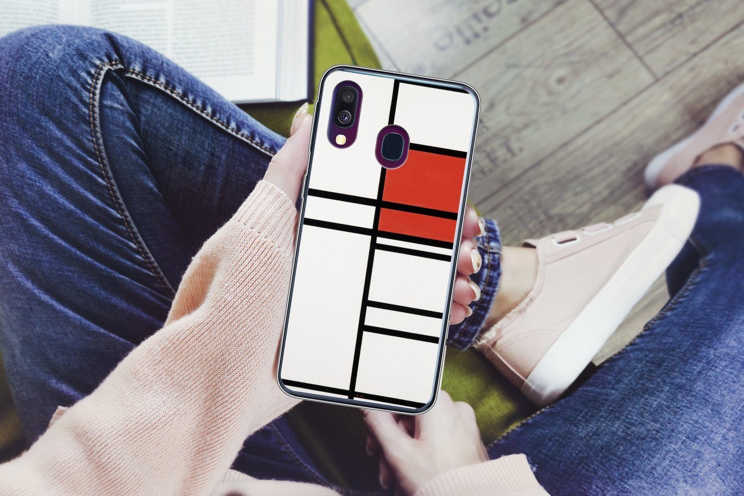 MuchoWow Handyhülle für Samsung Galaxy A40 Komposition mit Rot und Weiß - Piet Mondrian, Smartphone-Bumper, Print, Handy Schutzhülle Dünn