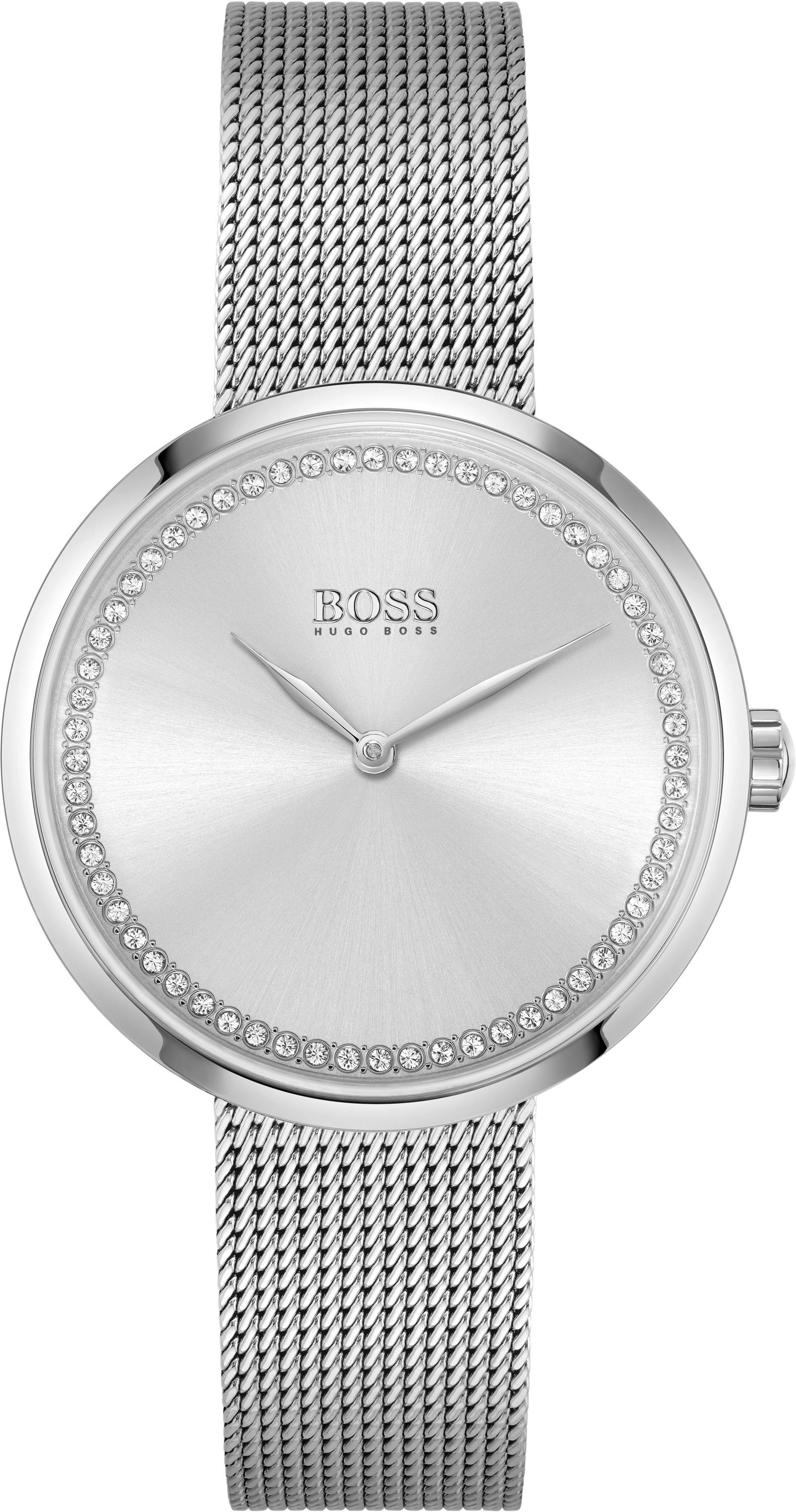 BOSS Quarzuhr Praise, 1502546, Damenuhr, Armbanduhr, Glaskristalle