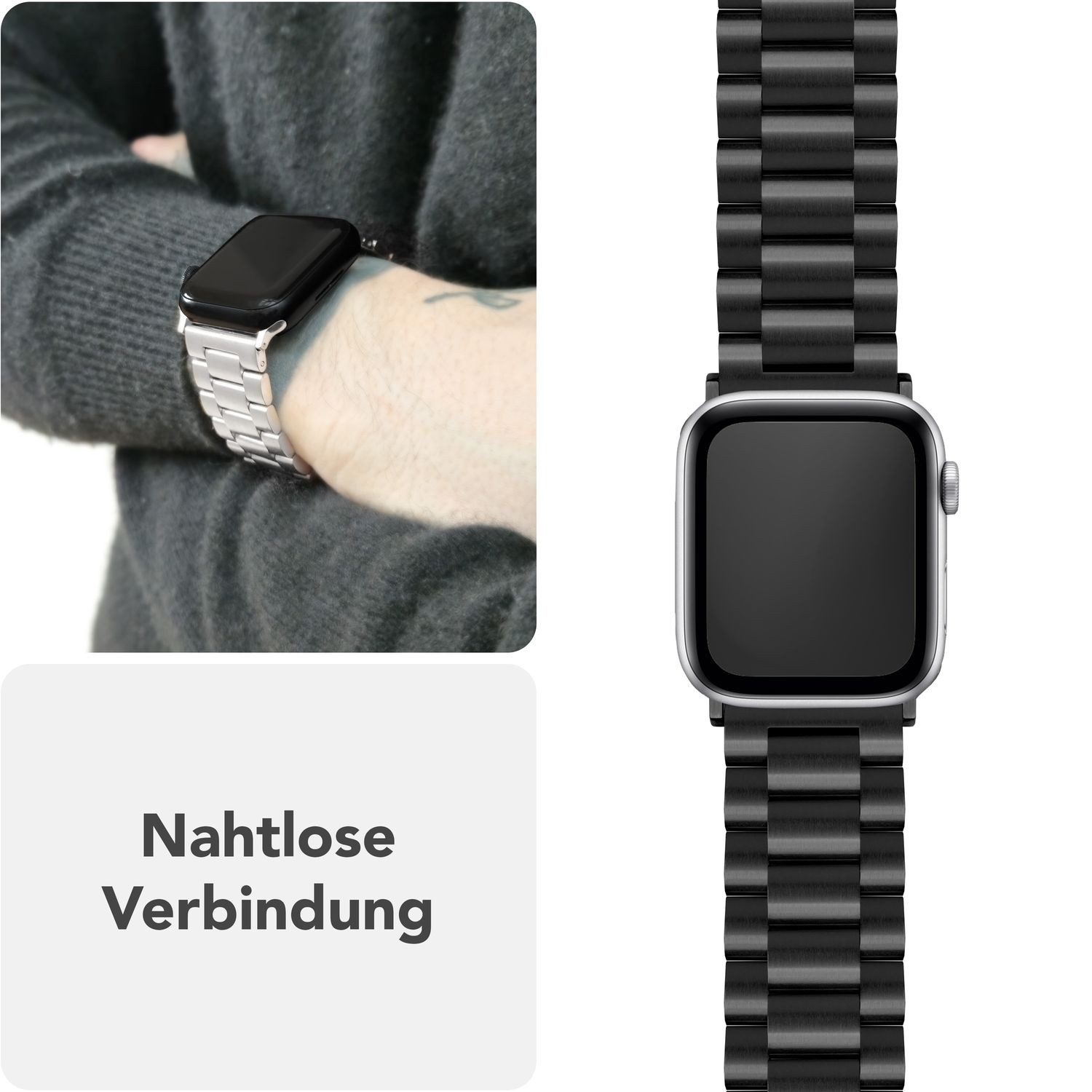 Nalia Smartwatch-Armband Apple Watch 49mm/46/45/44/42(Serie 1-3), Edelstahl Ersatzband / für Business & Freizeit / Rostfrei & Kratzfest