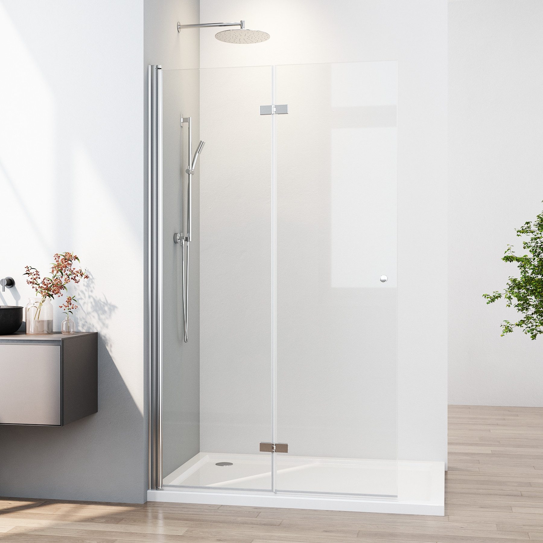 Boromal Walk-in-Dusche Duschwand Duschabtrennung Walk-In Dusche Duschtür Falttür 185H, Einscheibensicherheitsglas, 6 mm Einscheiben-Sicherheitsglas