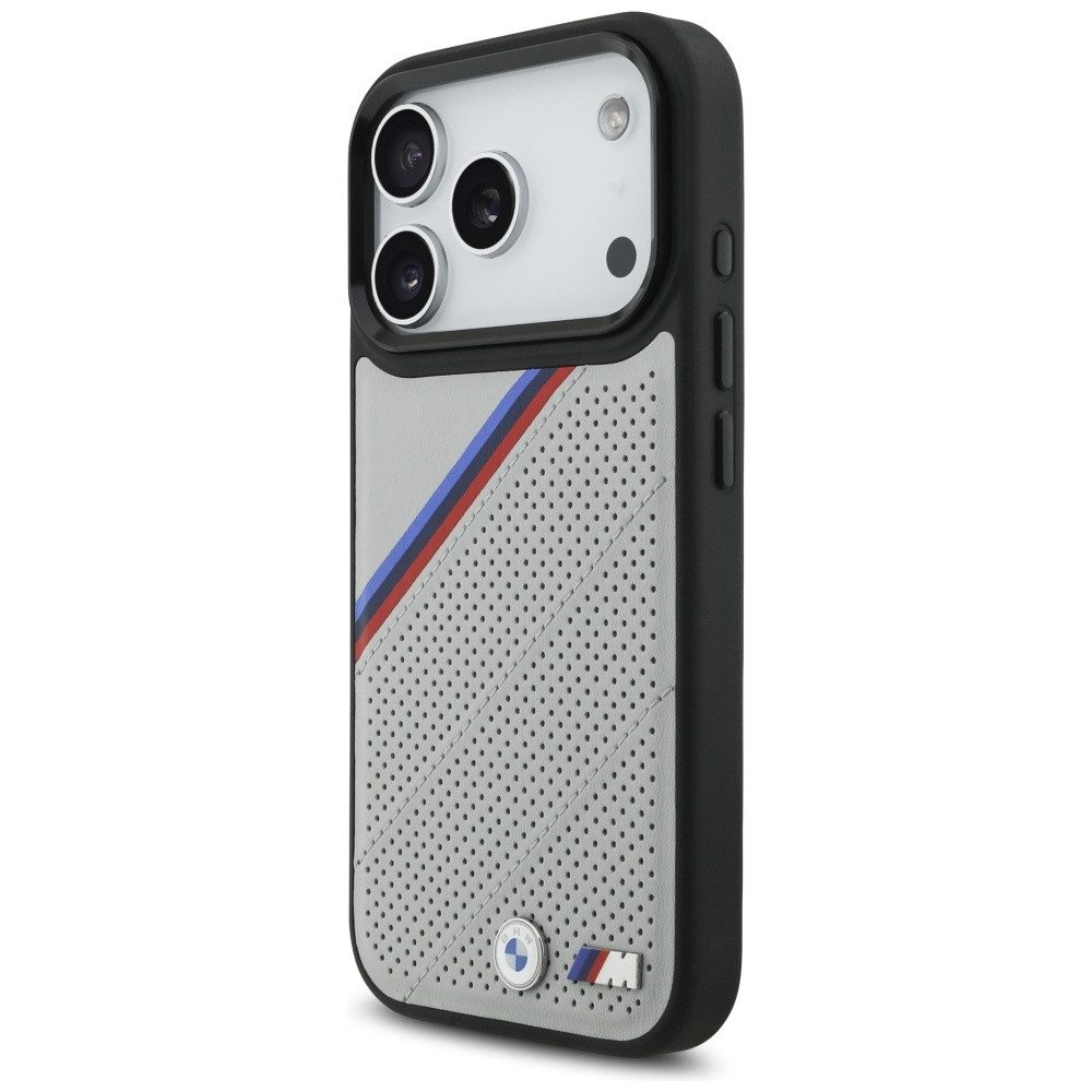 BMW Handyhülle Case iPhone 17 Pro MagSafe Kunstleder grau Tricolor Logo Metall 6,3, Kantenschutz