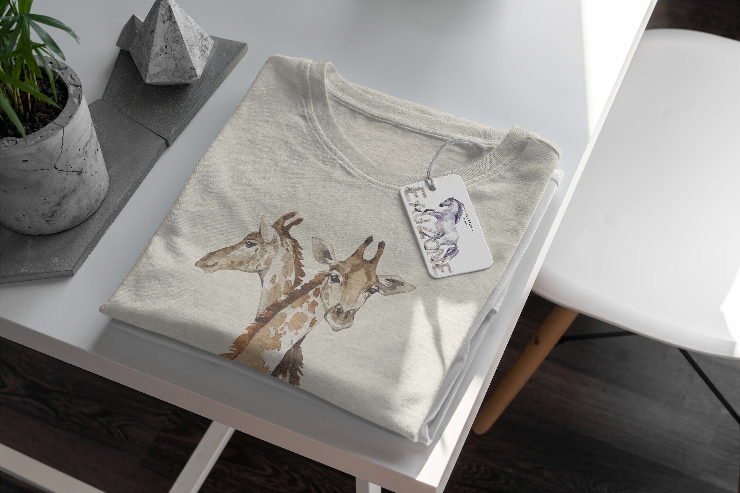 ern Nachhaltig Motiv Ökomode aus (1-tlg) gekämmte Bio-Baumwolle T-Shirt Art Giraffen Sinus Shirt 100% T-Shirt Herren Aquarell