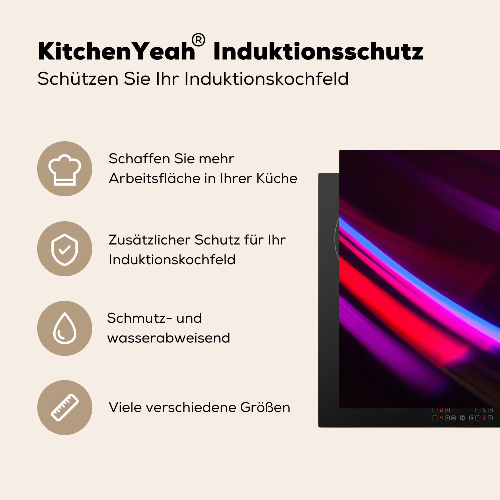 Geometrie küche, Vinyl, tlg), mit Schutz (1 Ceranfeldabdeckung violetten 81x52 MuchoWow cm, Herdblende-/Abdeckplatte die für Induktionskochfeld Lichtstreifen,