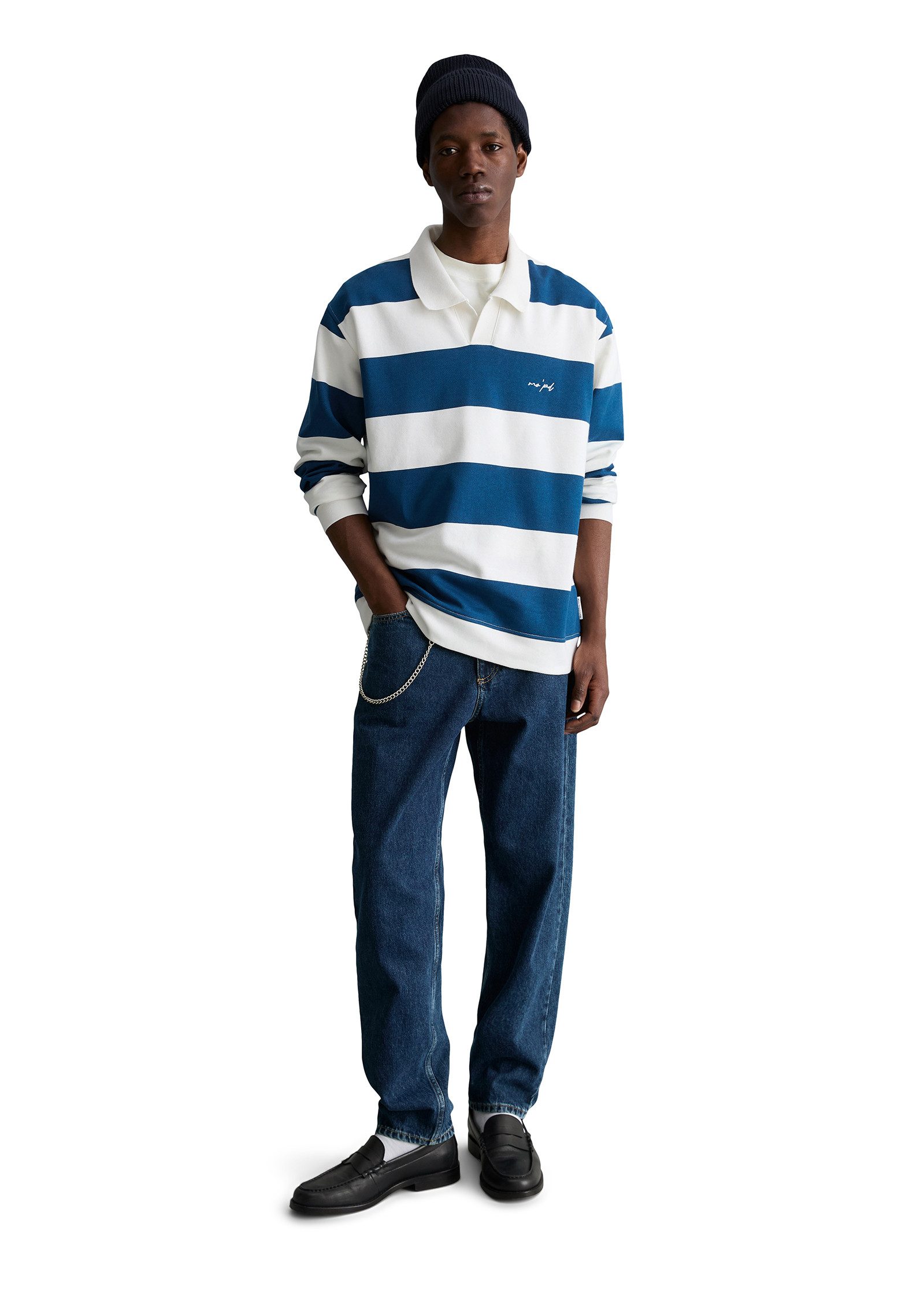 Marc O'Polo DENIM Sweatshirt mit Polokragen relaxed fit mit gedrucktem Streifenmuster – Bild 4 von 5