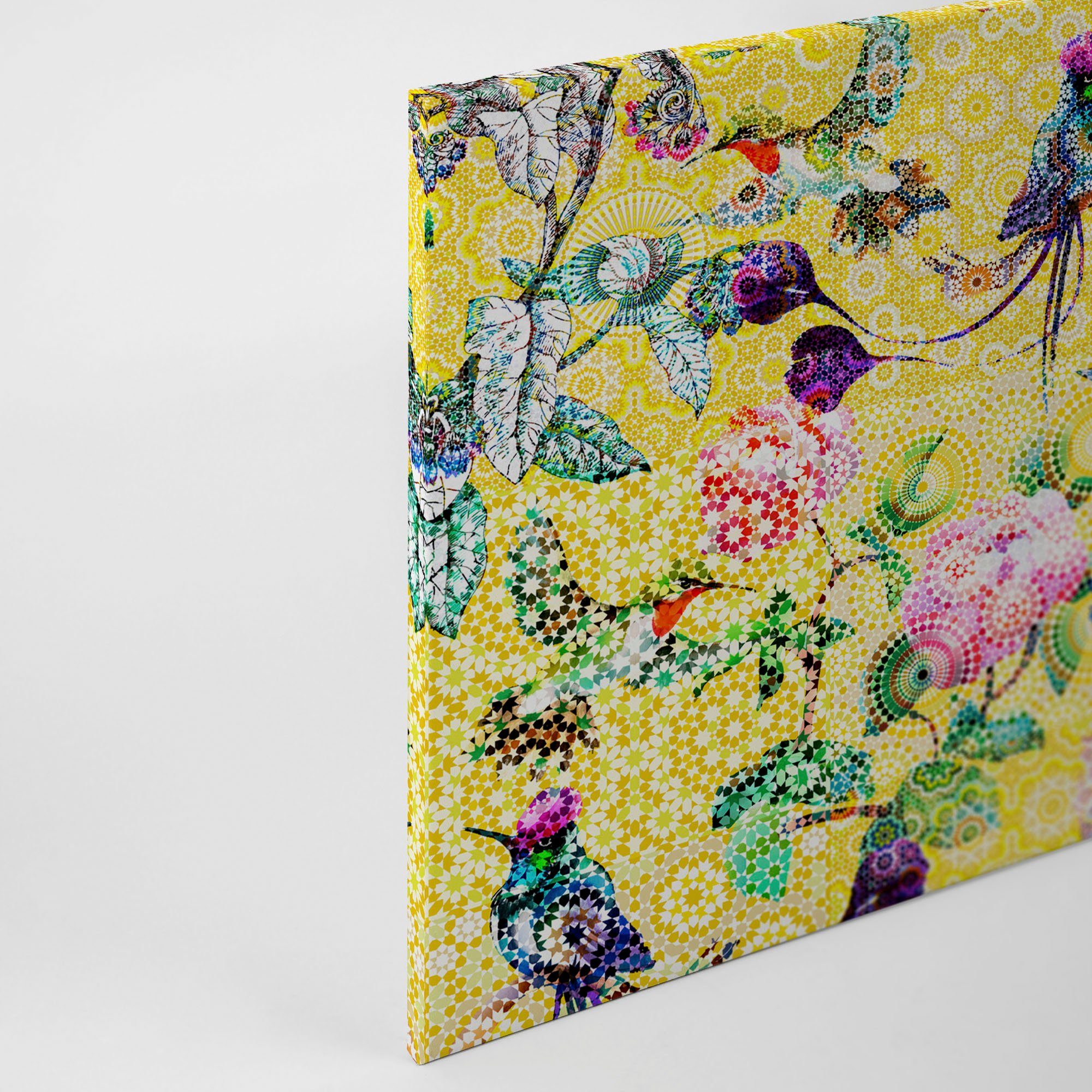 A.S. Création Leinwandbild exotic mosaic, Kinder, Kunst, Vögel (1 St), Mosaik Keilrahmen Floral Blumen Vögel Leinwand-Bild Wohnzimmer modern