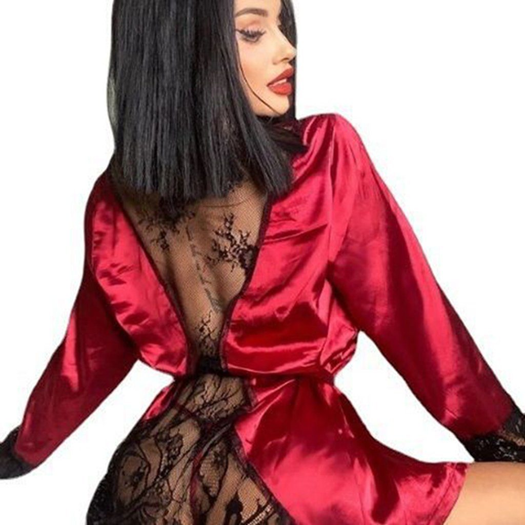 Spitzen-Nachthemd Sexy WaKuKa Negligé Satin-Kimono-Robe Damen, für