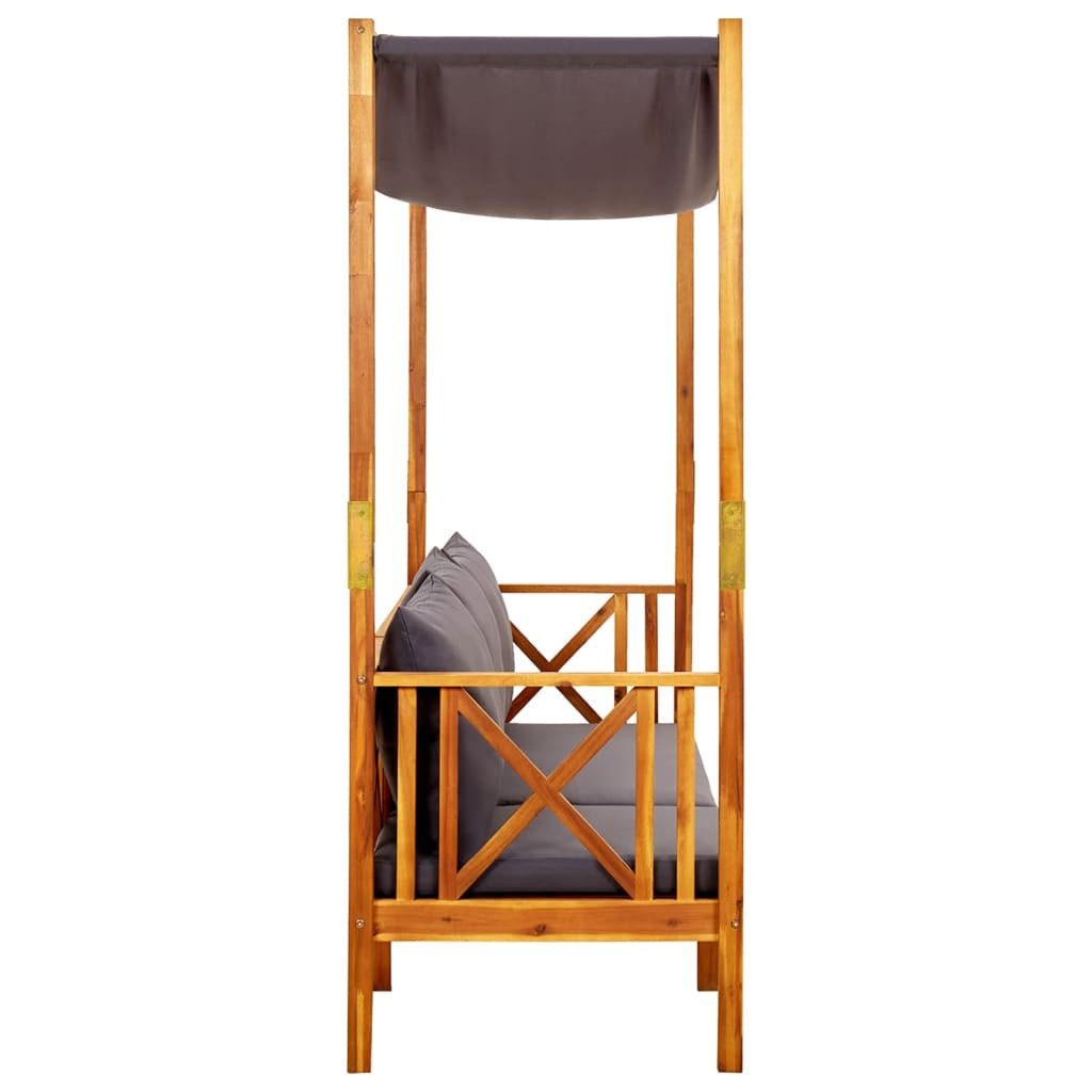 furnicato Gartenbank 3-Sitzer mit Sonnendach aus Echtholz, 179x66x180 cm, Bequeme Sitzbank mit dicken Polstern und pflegeleichtem Ölfinish