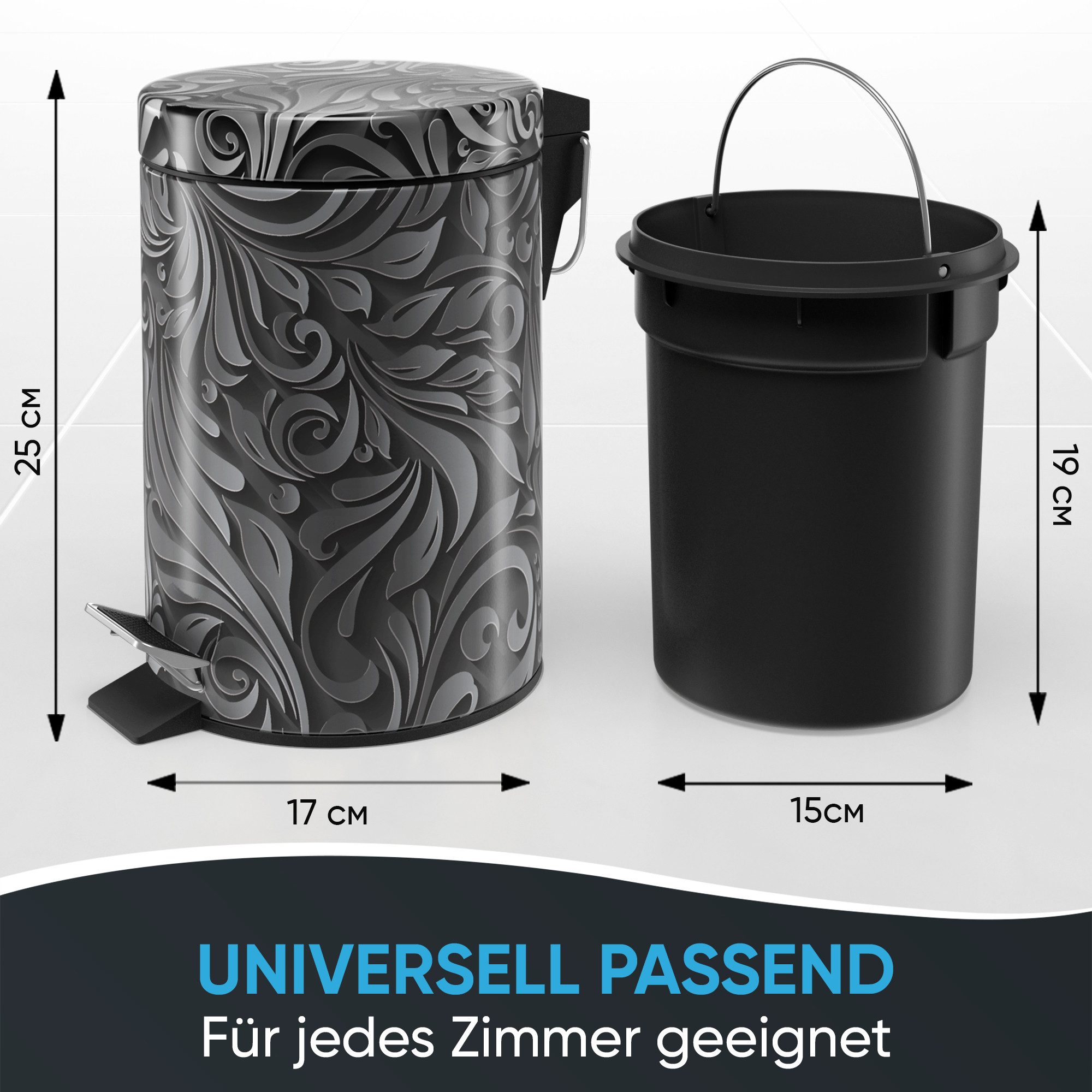 Sanilo Kosmetikeimer Floral, 3 Liter, Bad Mülleimer mit Absenkautomatik & Innenbehälter