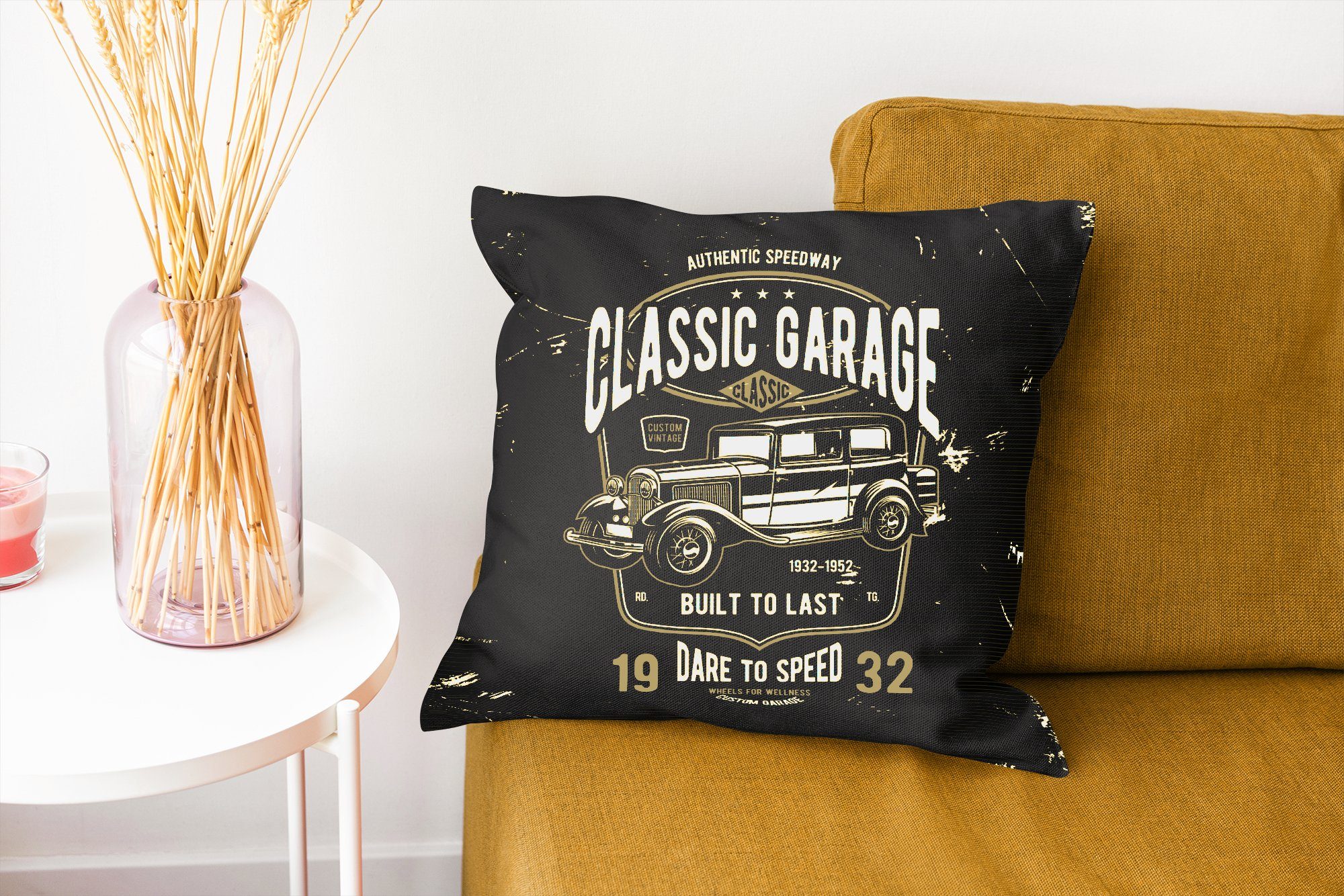 Zierkissen - - Garage für - Füllung Mancave Vintage, Dekokissen Schlafzimmer, Deko, Auto mit Sofakissen MuchoWow Wohzimmer,