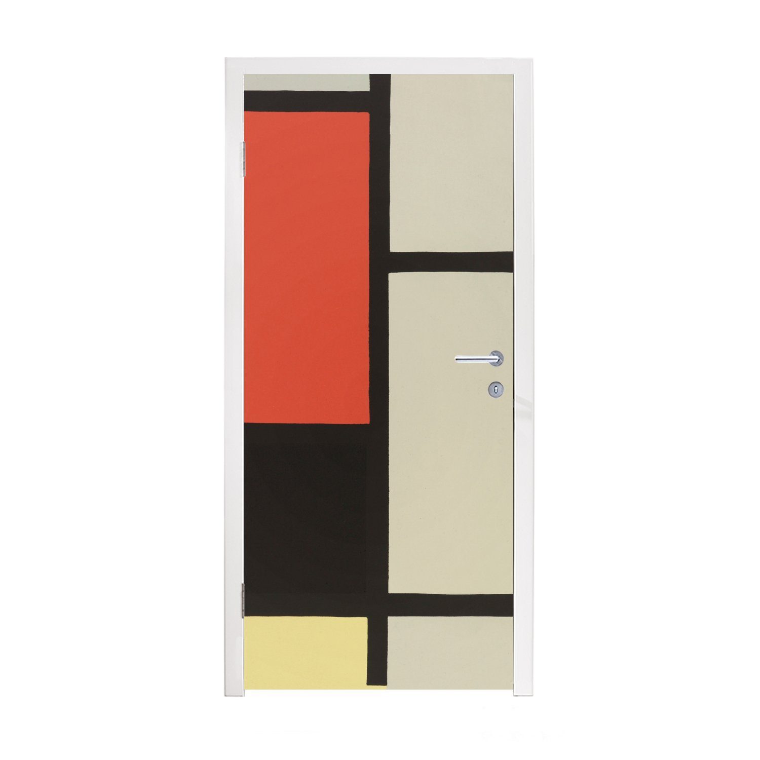 MuchoWow Türtapete Komposition mit rotem Quadrat, schwarz, blau - Piet Mondrian, Matt, bedruckt, (1 St), Fototapete für Tür, Türaufkleber, 75x205 cm
