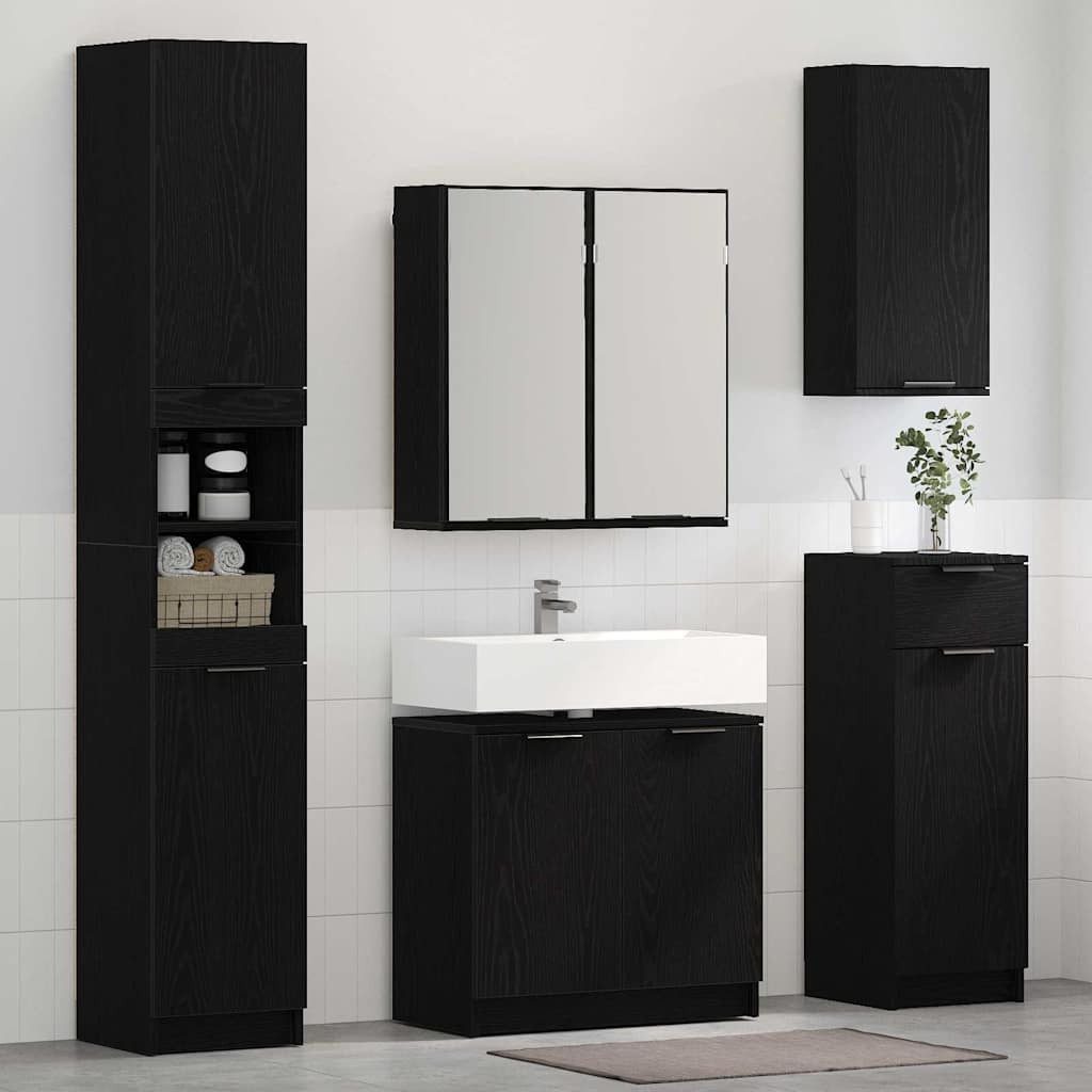 vidaXL Badezimmer-Set Badezimmerschrank-Set 3 Stk. Schwarz Eichen-Optik Holzwerkstoff, (3-St) – Bild 4 von 5