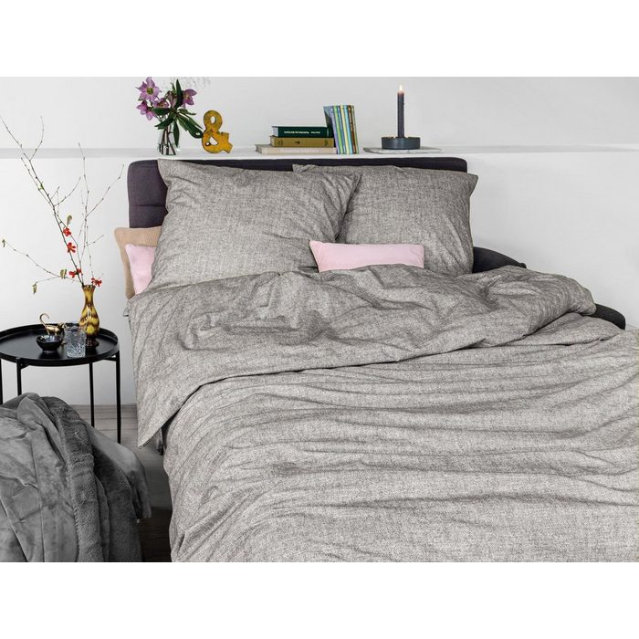 Bettwäsche Flausch-Cotton Mink 240 x 220 cm silber Irisette Baumolle 3 teilig Bettbezug Kopfkissenbezug Set kuschelig weich hochwertig