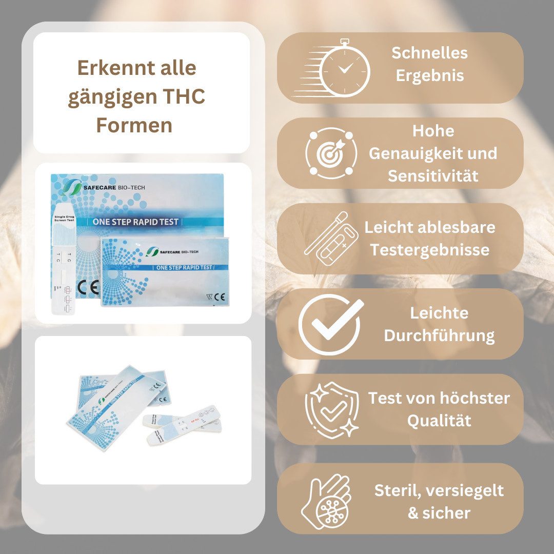 Safecare Bio-Tech Drogen-Schnelltest 25 Cannabis THC Schnelltest Selbsttest Drogentest Marijuana Urin, 1 Messparameter, Urin, 25-tlg., THC-Test, Schnelles Ergebnis, einfache Handhabung, hohe Genauigkeit