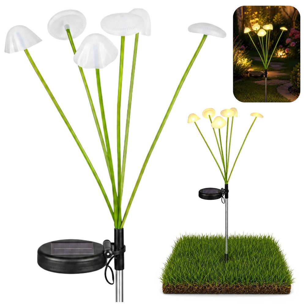 LEAN TOYS LED Solarleuchte Gartenstecker Dekoleuchte Pilzlampe, Dämmerungssensor, automatisches Einschalten bei Dämmerung, Ein-/Ausschalter, LED, warmweiß, Solar, Dämmerungssensor, IP65, Erdspieß, 8 Pilze