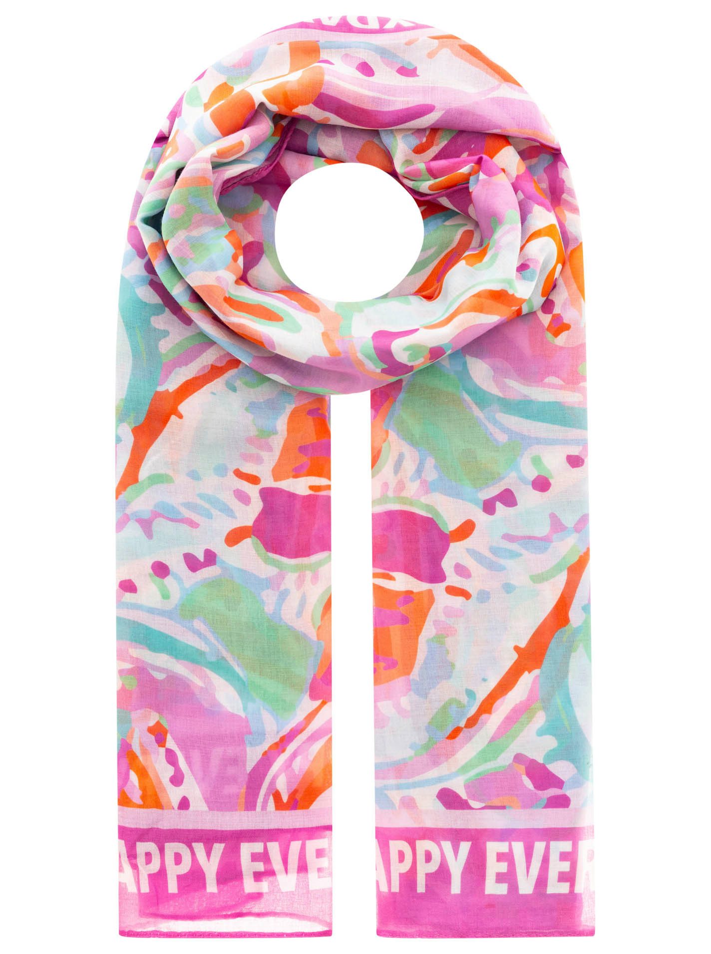Zwillingsherz Schal "Be Happy Everyday, farbenfrohes grafisches Muster mit Schriftzug