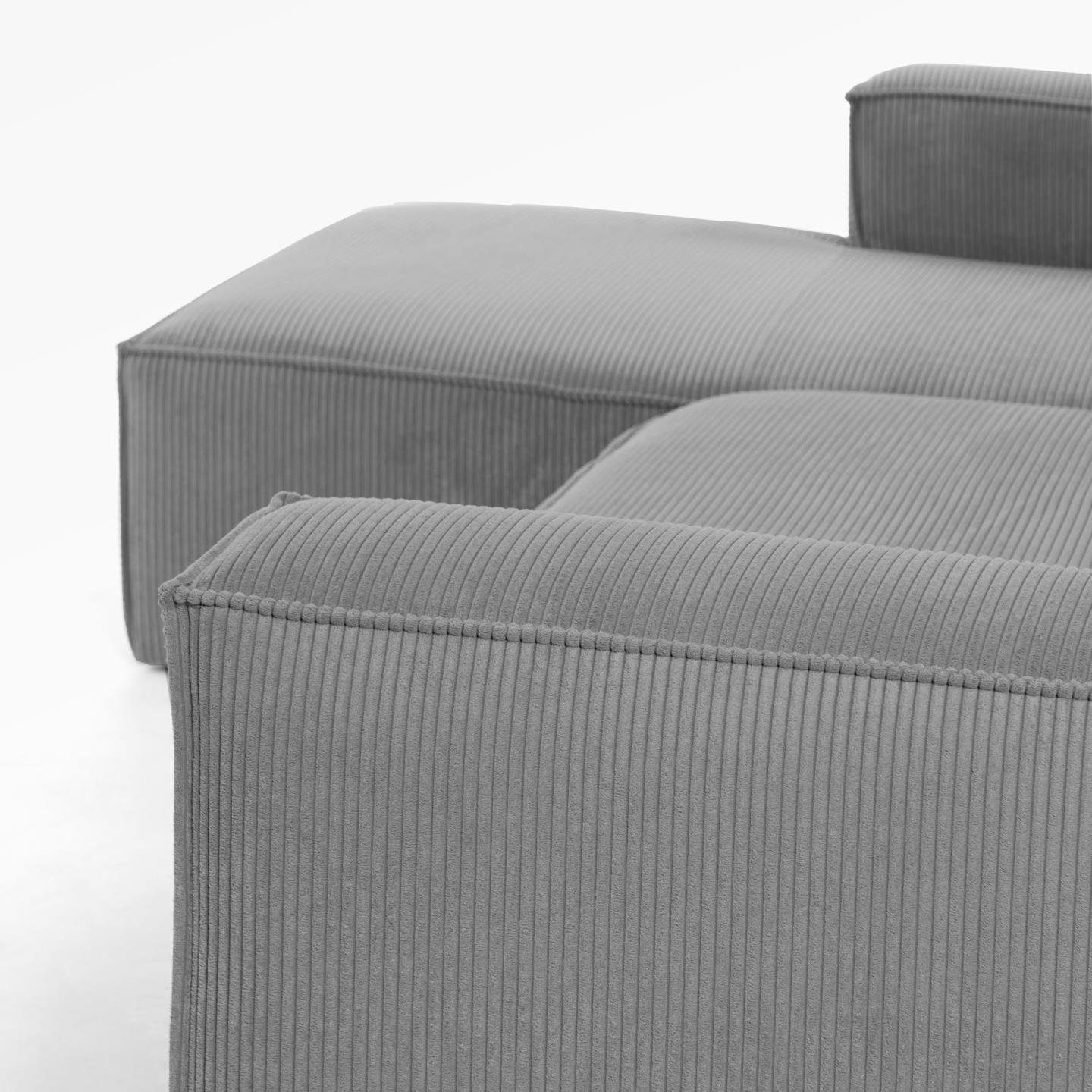 Natur24 3-Sitzer Kord 330cm mit Longchair Couch Blok Sofa grau Sofa links