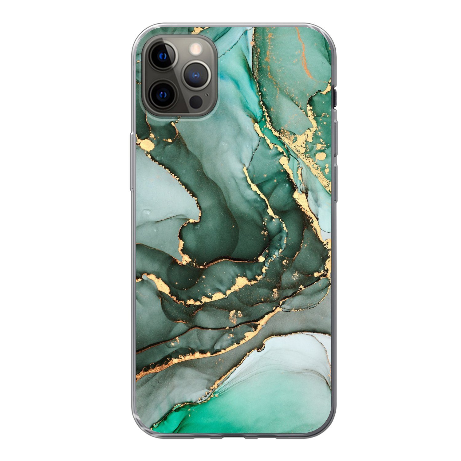 MuchoWow Handyhülle für Apple iPhone 12 Pro Max Gold - Marmor - Grün - Luxus - Marmoroptik, Smartphone-Bumper, Print, Handy Schutzhülle Dünn