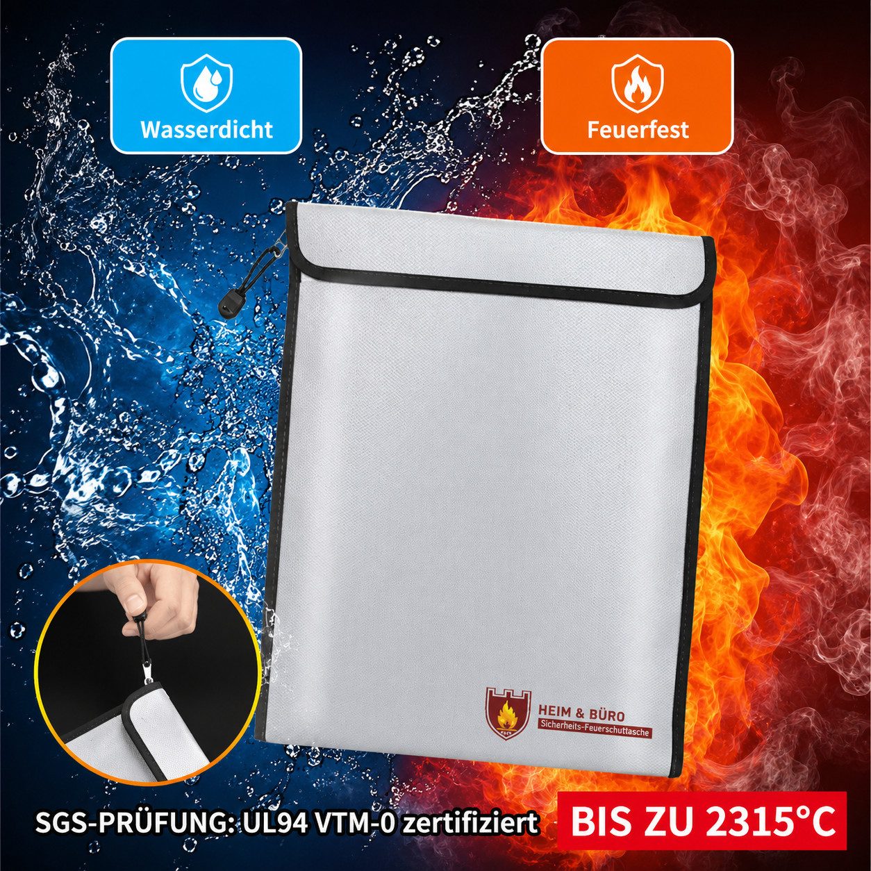 MOPUEA Dokumententasche Feuerfeste Tasche Dokumententasche Wasserdicht Große Kapazität Tragbar – Bild 5 von 5