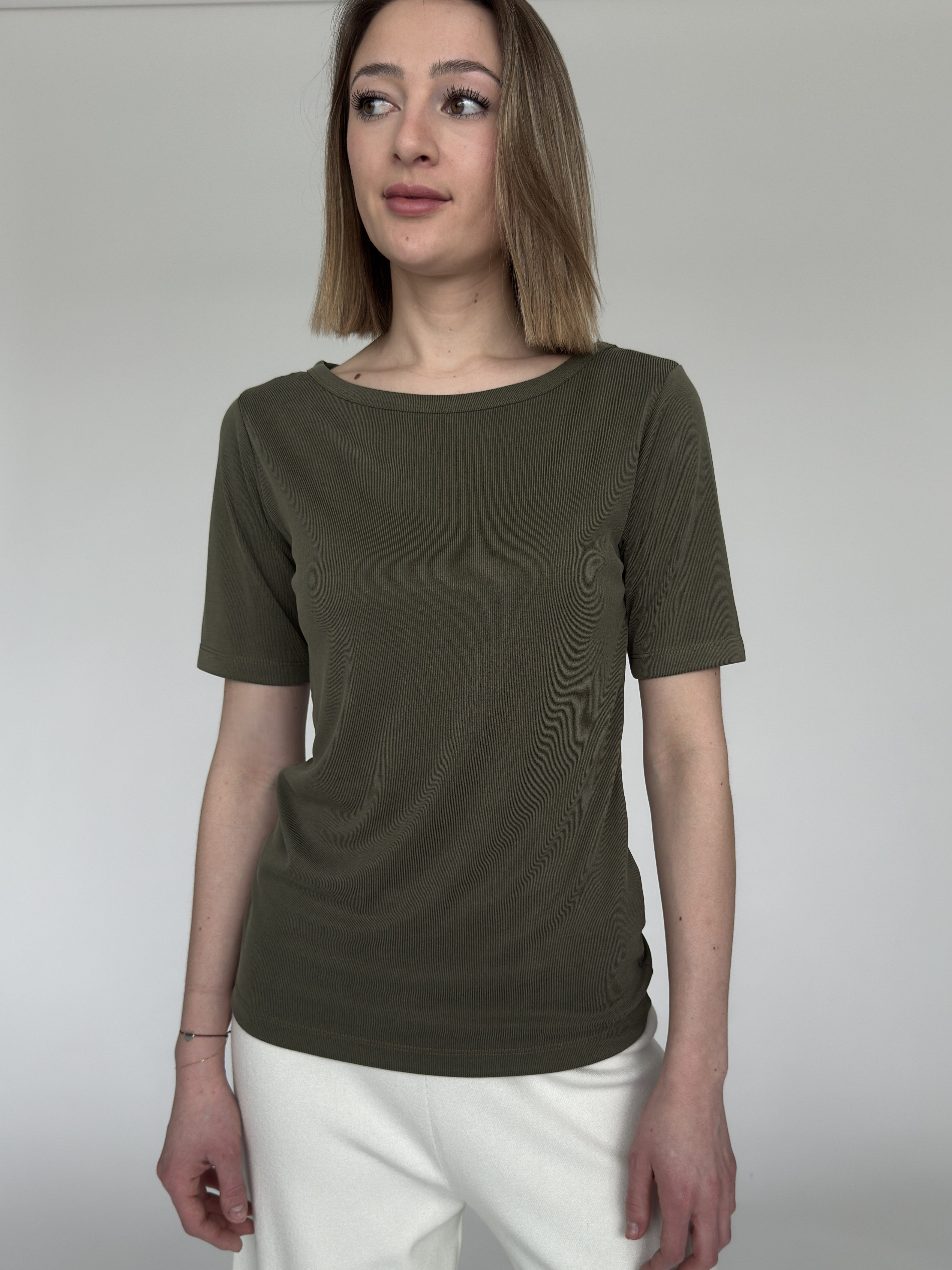 Zuckerwatte T-Shirt modisches Rundhalsshirt, Rippoptik, weiche günstig online kaufen