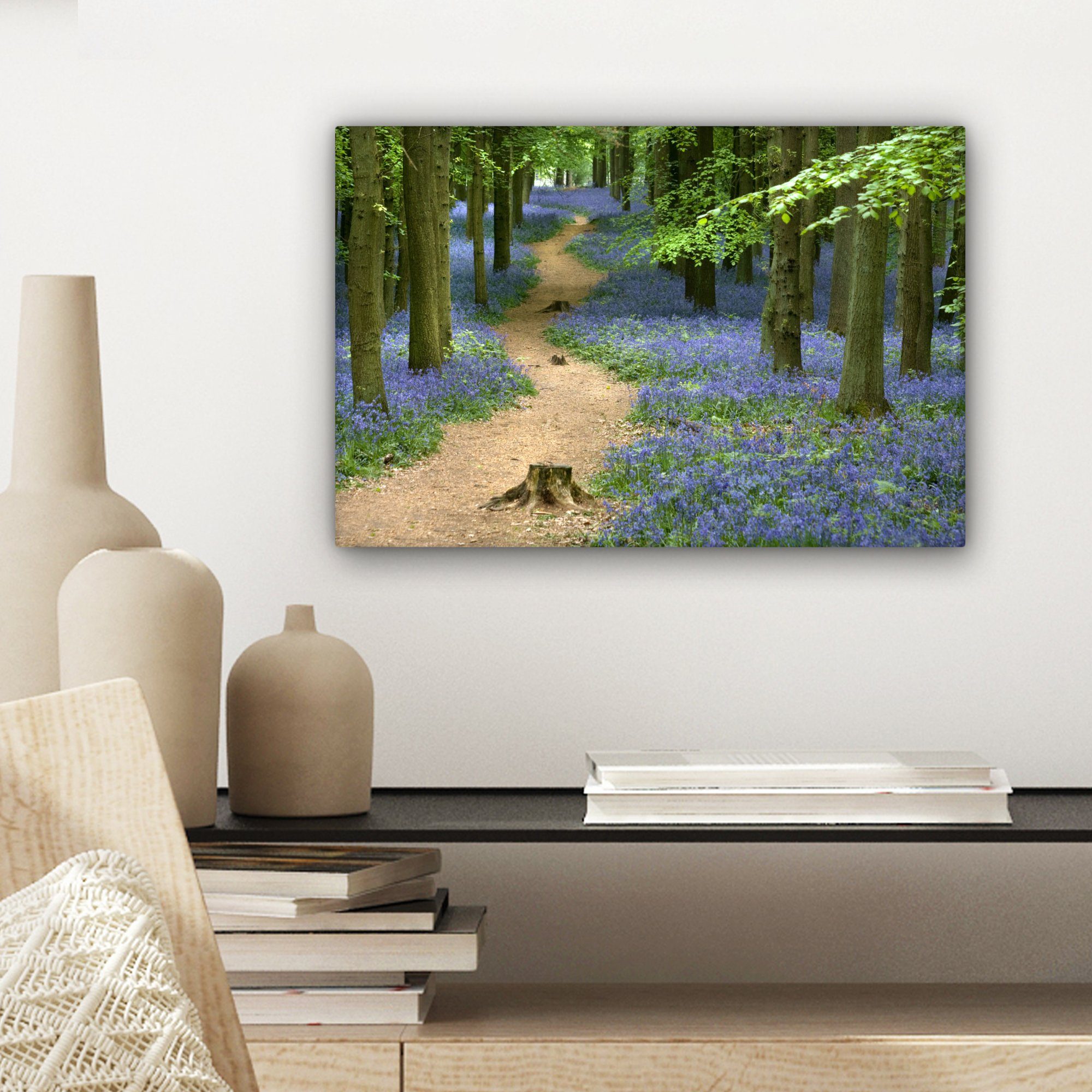 Blau, Leinwandbilder, Wandbild OneMillionCanvasses® (1 Wald bunt St), Wanddeko, Blumen Aufhängefertig, - cm Leinwandbild 30x20 - Weg -