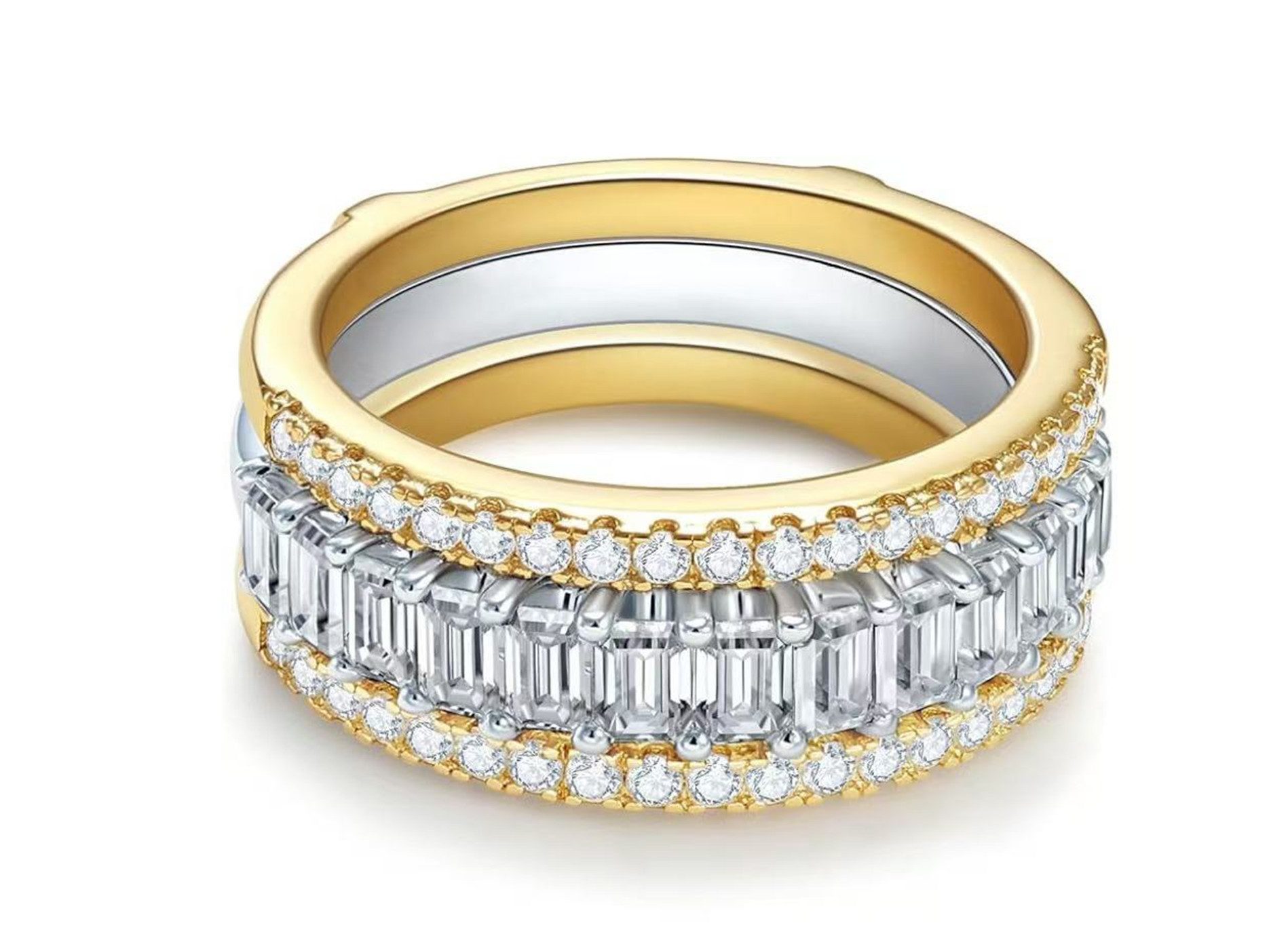 Diamantring Diamanten im Smaragdschliff, Jeweils 0.15ct, D/E, VVS/VS,Damenring