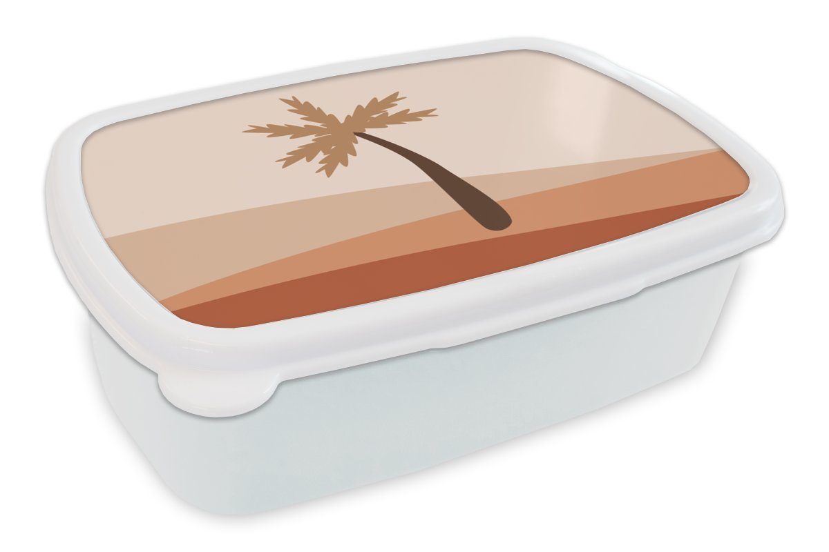 MuchoWow Lunchbox Sommer - Palme - Braun, Kunststoff, (2-tlg), Brotbox für Kinder und Erwachsene, Brotdose, für Jungs und Mädchen weiß