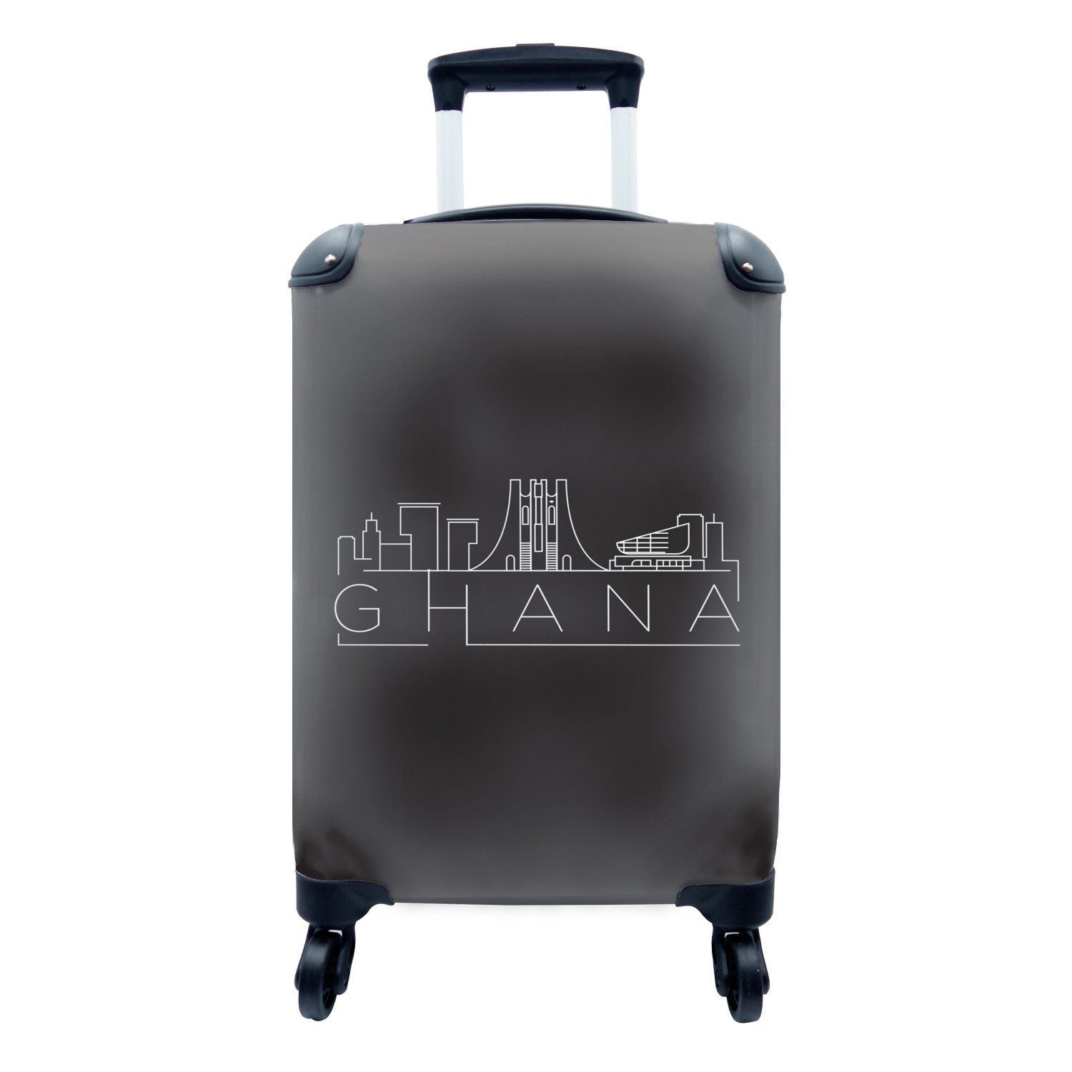 MuchoWow Handgepäckkoffer auf rollen, Handgepäck für "Ghana" schwarz, Trolley, weiß Ferien, Reisetasche Reisekoffer mit Skyline 4 Rollen