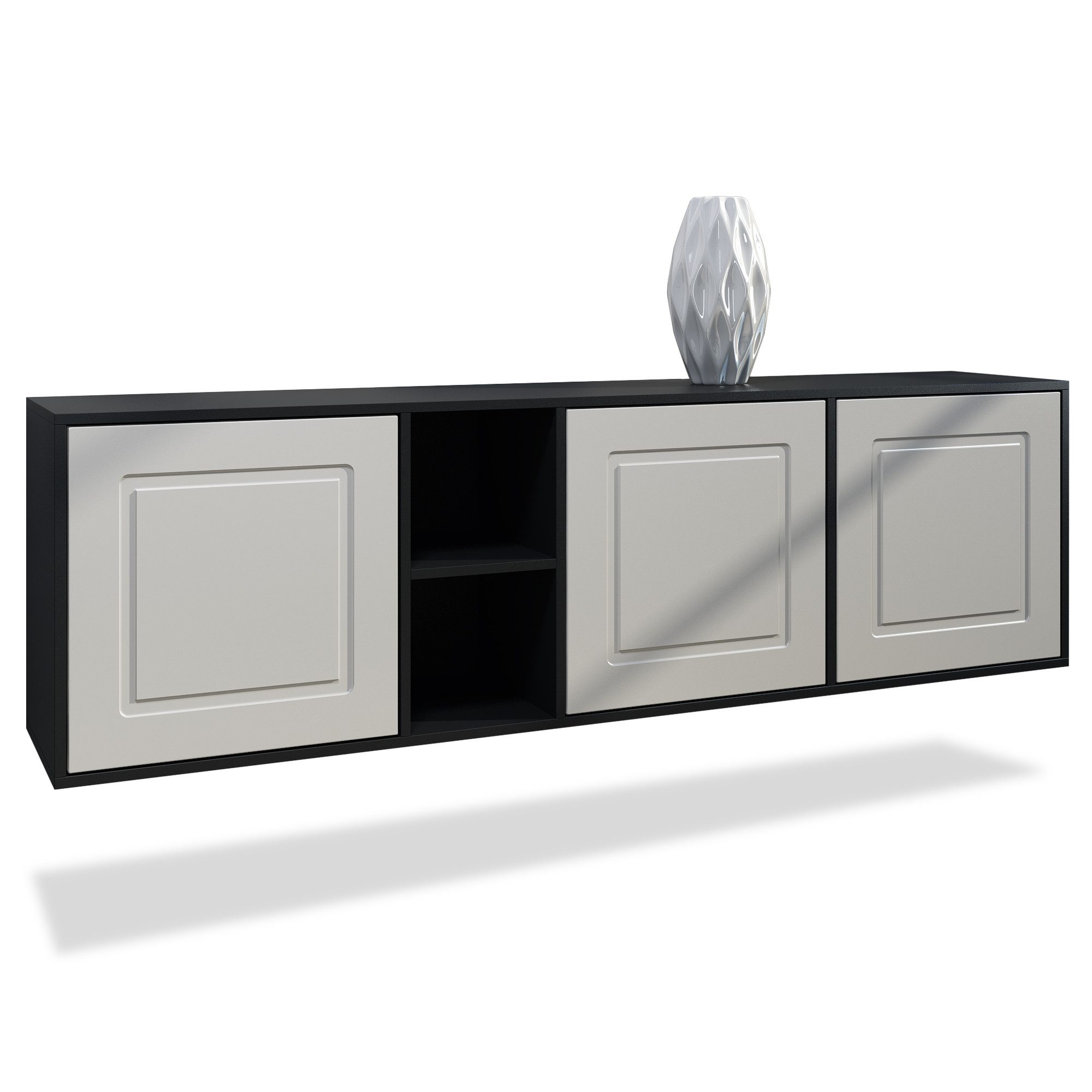 Möbelhandel Klipenstein Sideboard NOAH, TV Board hängend 182 cm, Landhaus, Korpus Schwarz matt