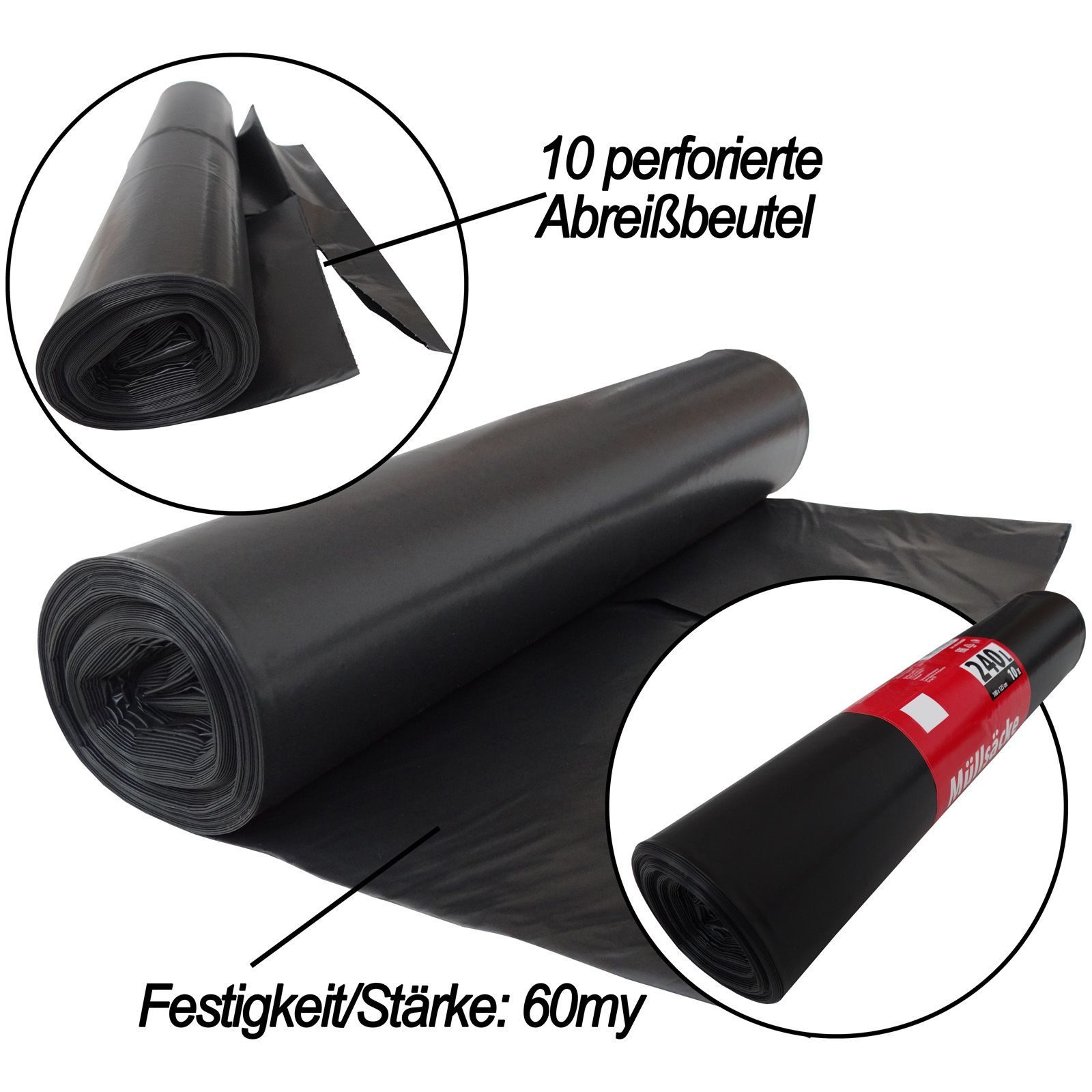Hossi's Wholesale Müllbeutel 100x Abfallbeutel 240L Karton Rollen Müllsack Säcke Tüten Schwarz Haus