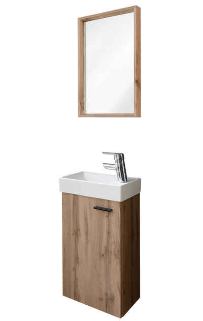 Aileenstore Waschtisch Aqua, Gäste WC Waschtisch Set, Waschbecken mit Unterschrank und Spiegel