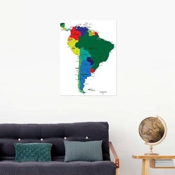 Posterlounge Poster Editors Choice, Südamerika – Politische Karte (Englisch), Klassenzimmer Illustration