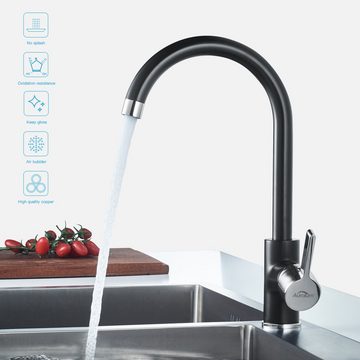 Auralum Küchenarmatur 360° Niederdruck Wasserhahn Spültischarmatur Einhand Mischbatterie Niederdruck Armatur mit 3 Schläuche