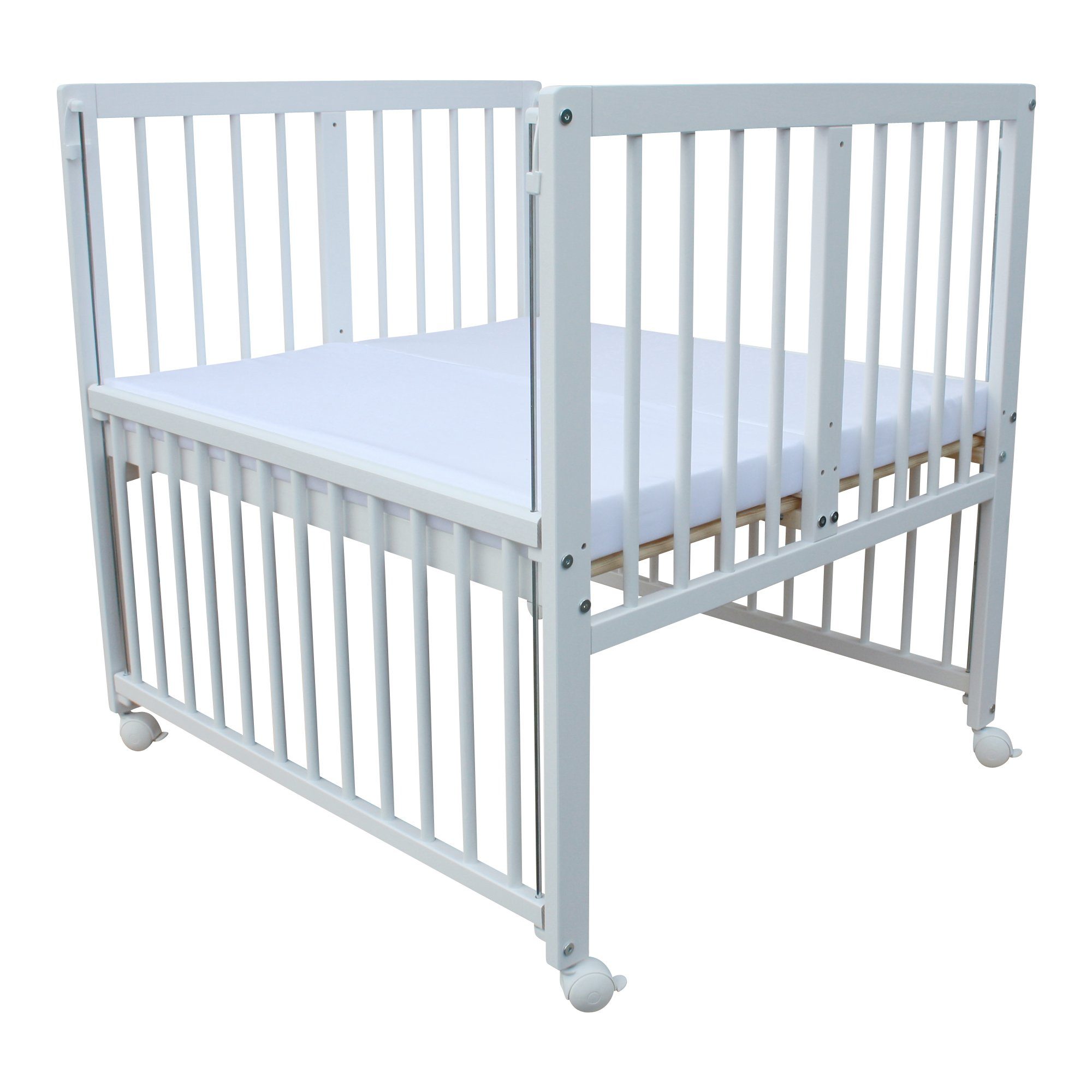 Micoland Beistellbett Beistellbett / Zwillingsbett mit Matratzen und Rädern 90x80 cm LUX