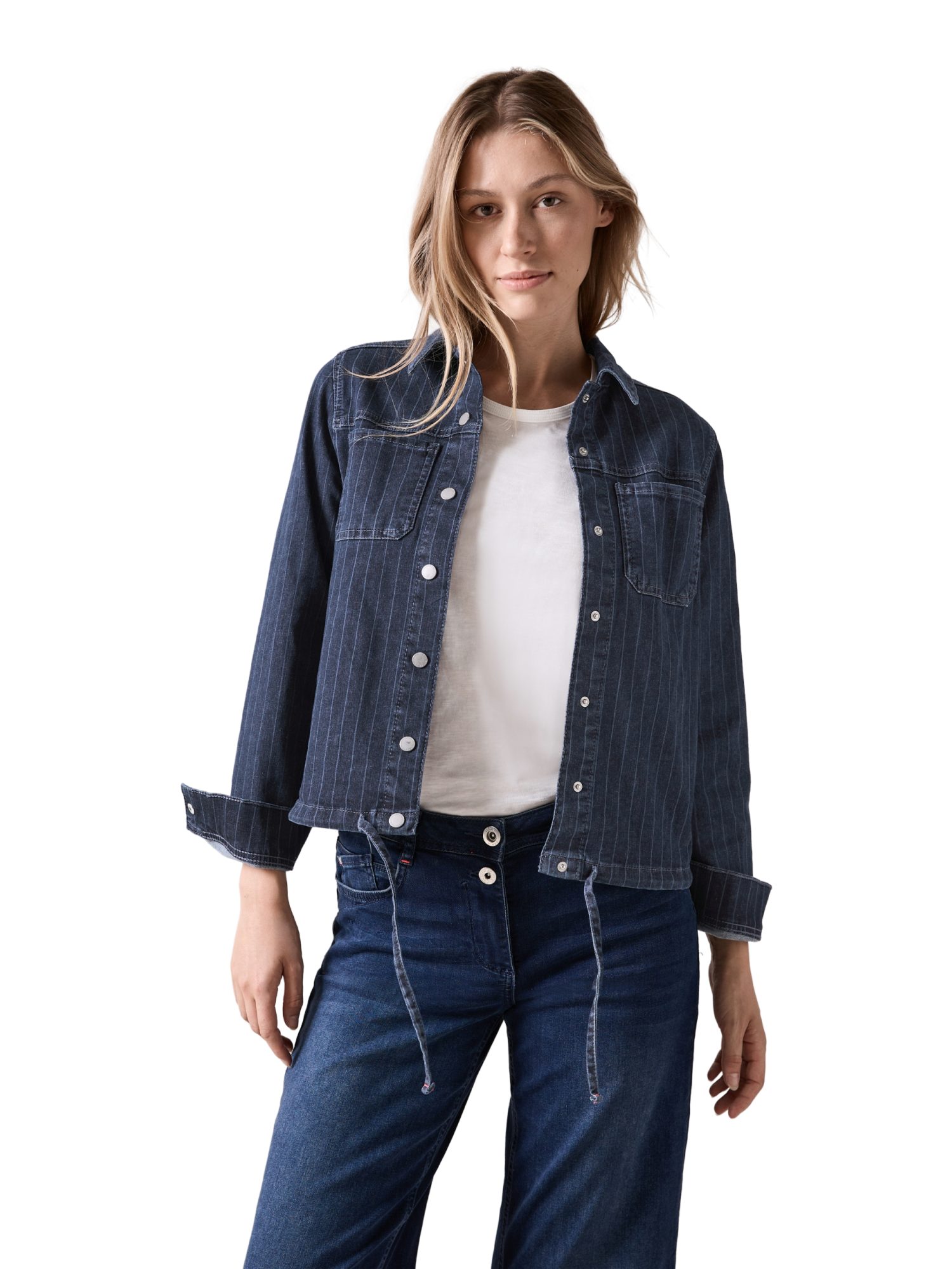 CECIL Jackenblazer blau,Casual,Baumwolle,Unifarben,Hemdblusenkragen,Lang,Regular Fit