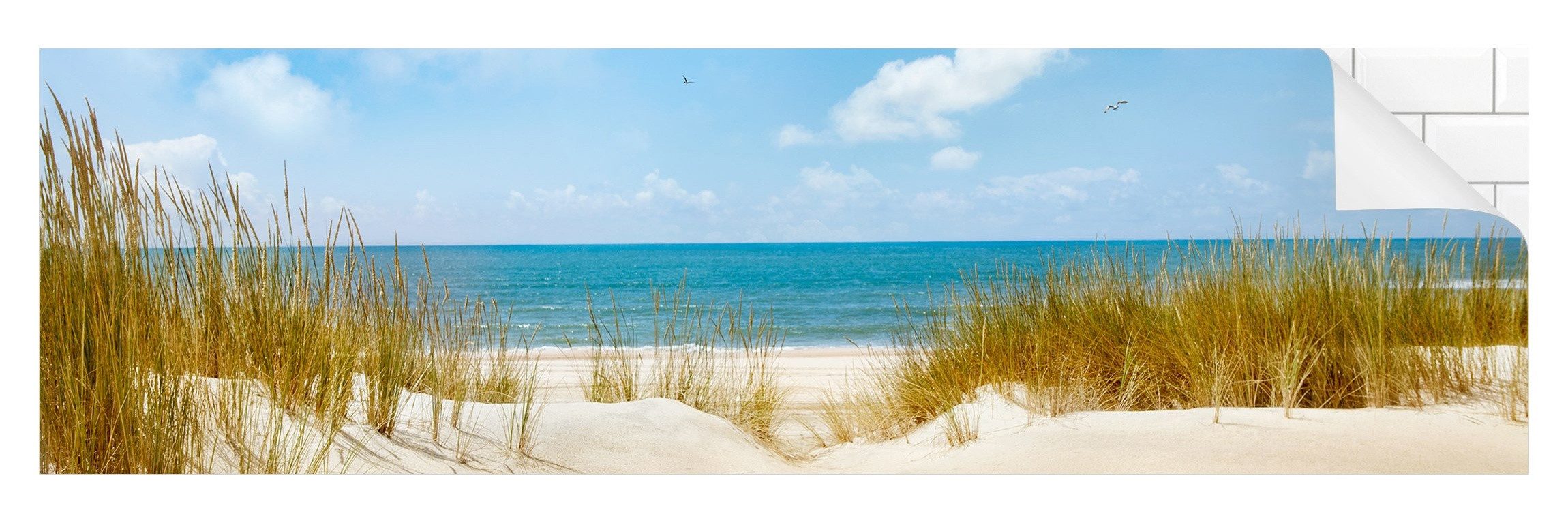 Bilderdepot24 Badrückwand beige fugenlose Wandverkleidung Bad mit Motiv, (Hartfolie matt » Selbstklebend SMART 0,35 mm), wasserfestes Wandpaneel Strand an der Nordsee