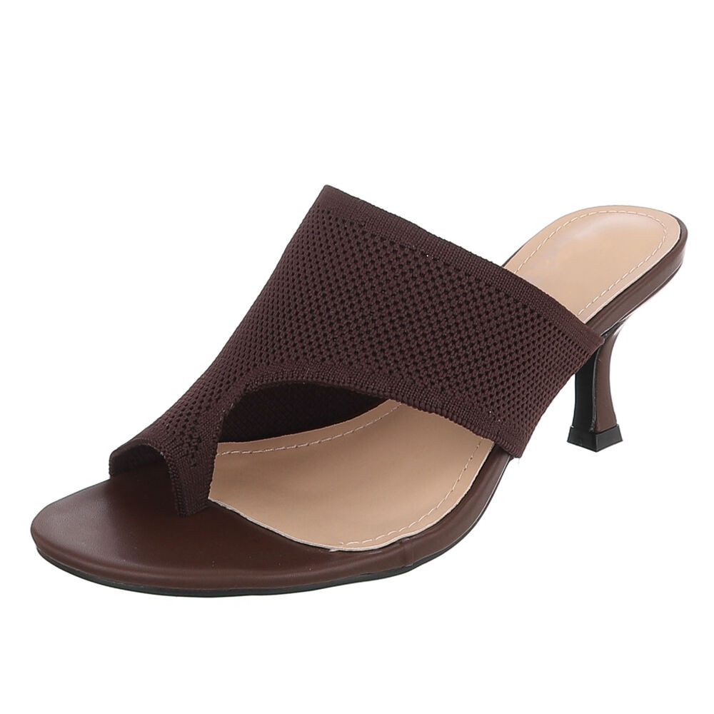 Ital-Design Damen Mule mit Absatz und offenem Design Zehentrenner (91895921) Pfennig-/Stilettoabsatz Sandalen & Sandaletten in Braun