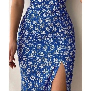 BlauWave Maxikleid Damen Wickelkleid mit Split Kragen (1-tlg., Einreihiges Kleid Floral Stil) Klassisches Langes Kleid Breit