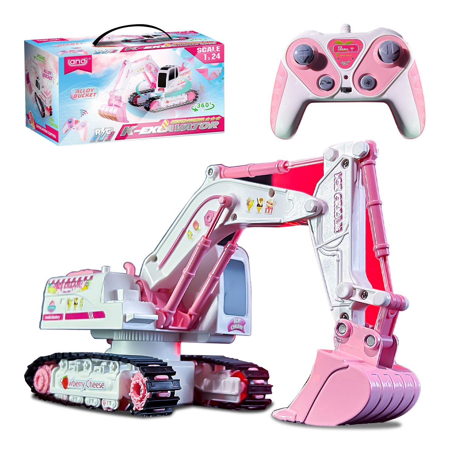 Esun RC-Auto Ferngesteuerter Bagger Mädchen, 1:24 RC Bagger Ferngesteuert, Traktor (SET, Komplettset), Ferngesteuertes Auto für Kinder ab 6 7 8 9 10 11