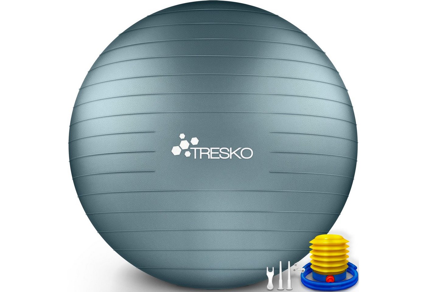 TRESKO Gymnastikball mit GRATIS Übungsposter inkl. Luftpumpe Yogaball, BPA-Frei Sitzball Büro Anti-Burst inkl. Luftpumpe, Fitnessball