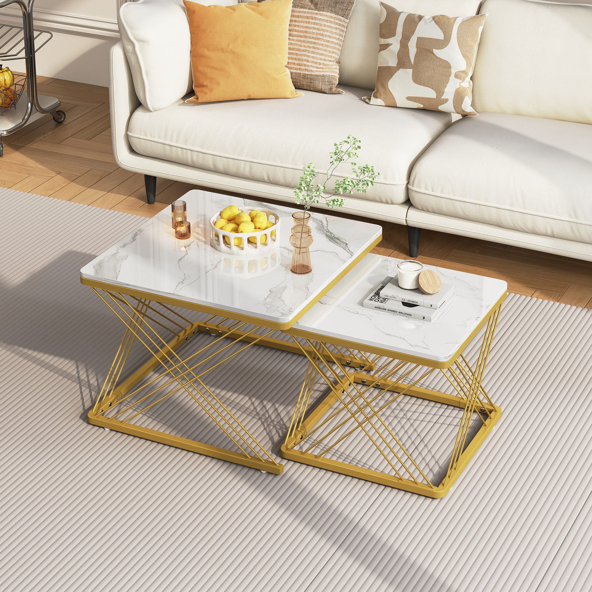Odikalo Couchtisch Wohnzimmertisch-Set hochglänzende Marmoroptik höhenverst günstig online kaufen