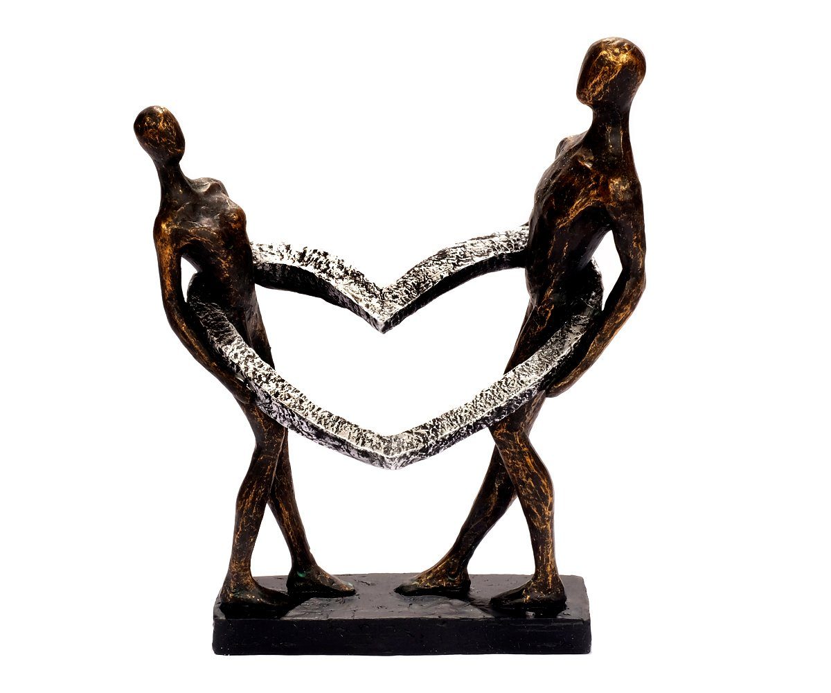 Brillibrum Dekofigur Design Skulptur Herz Kunststein Abstrakte Kunst-Figur Bronze Figur der Freundschaft aus Polystone Liebespaar Hochzeits-Geschenk Dekofigur