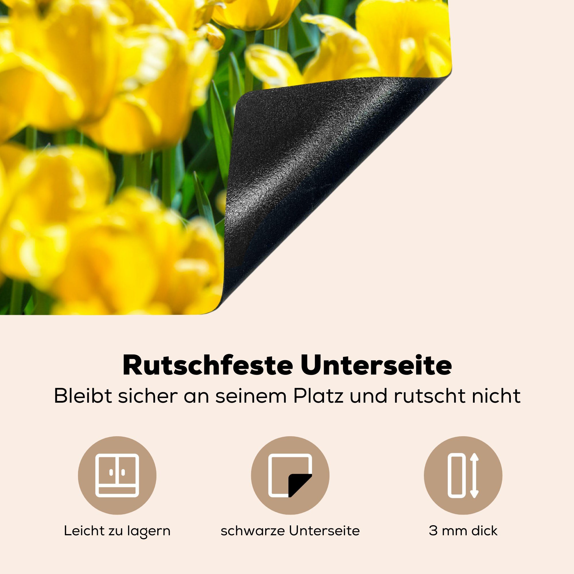 MuchoWow Herdblende-/Abdeckplatte Tulpenfeld mit gelben Tulpen, Induktionskochfeld tlg), Vinyl, (1 81x52 für Schutz küche, die Ceranfeldabdeckung cm