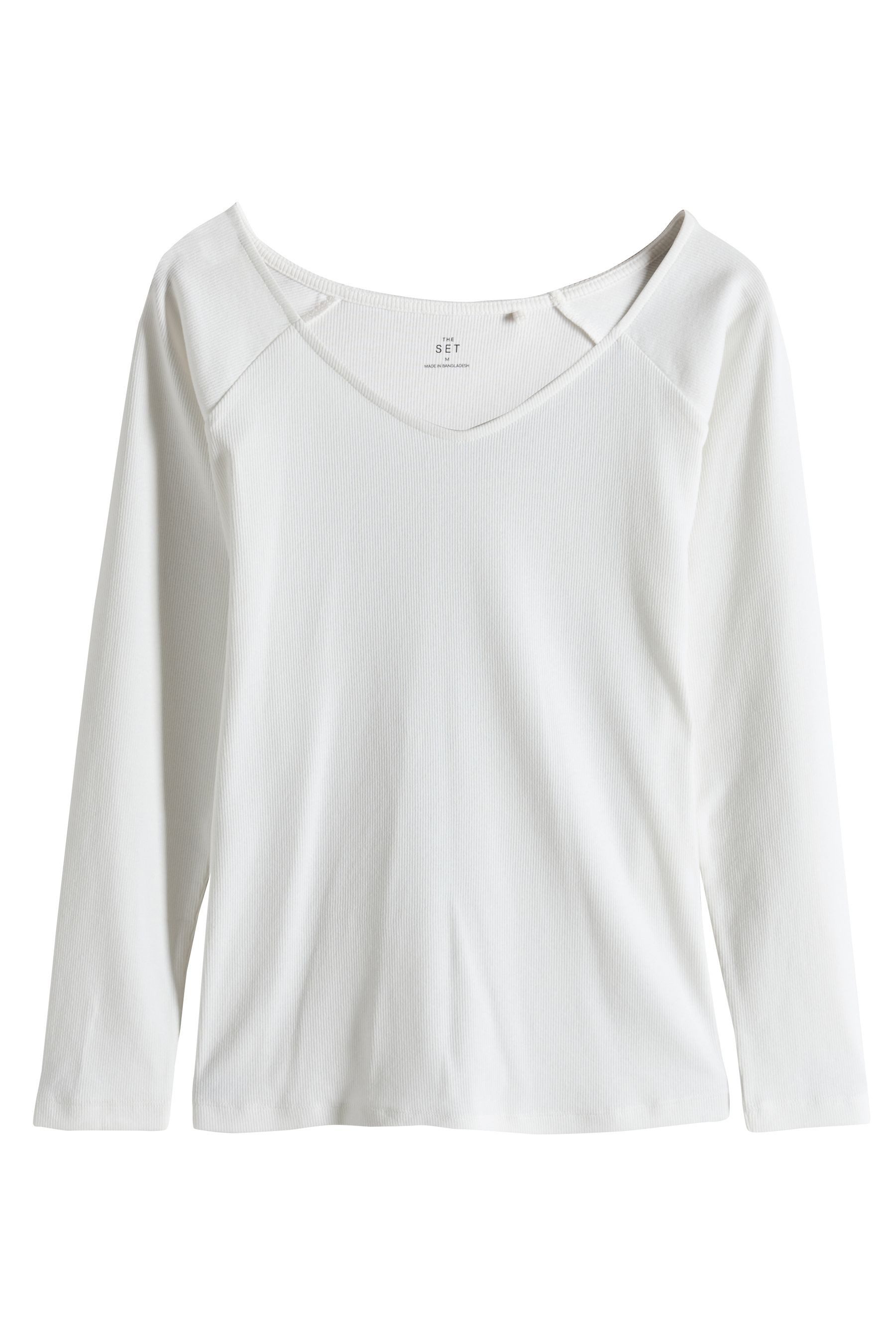 The Set Langarmshirt 3 x The Set schulterfreie, gerippte Langarmtops (3-tlg)