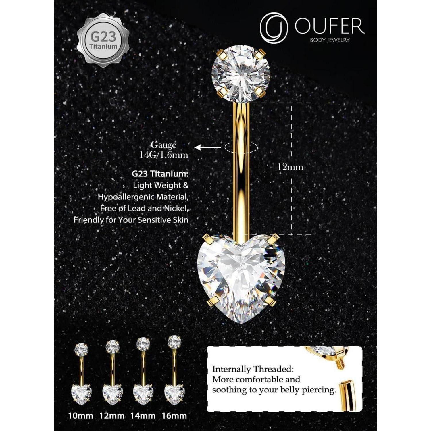 LuxusKollektion Bauchnabelpiercing Internally Gold Titanium 14G günstig online kaufen