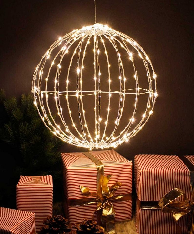 Arnusa LED Kugelleuchte Weihnachtsbeleuchtung Leuchtkugel 30 cm warmweiß  Dekolicht mit Timer, Ein - Aus, LED fest integriert, warmweiß, für Innen  und Außen 200 LED