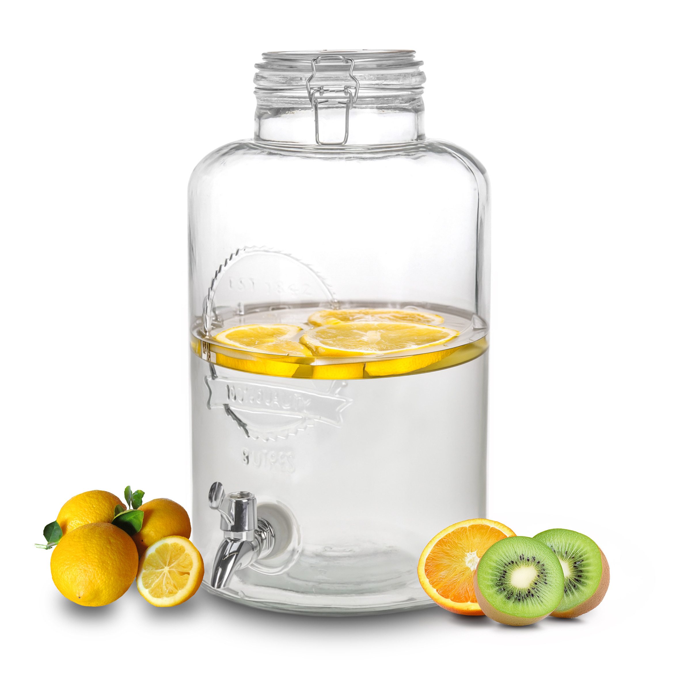 Spetebo Getränkespender Getränke Spender mit Zapfhahn - 8 Liter, Glas Wasserspender mit Bügel Verschluss